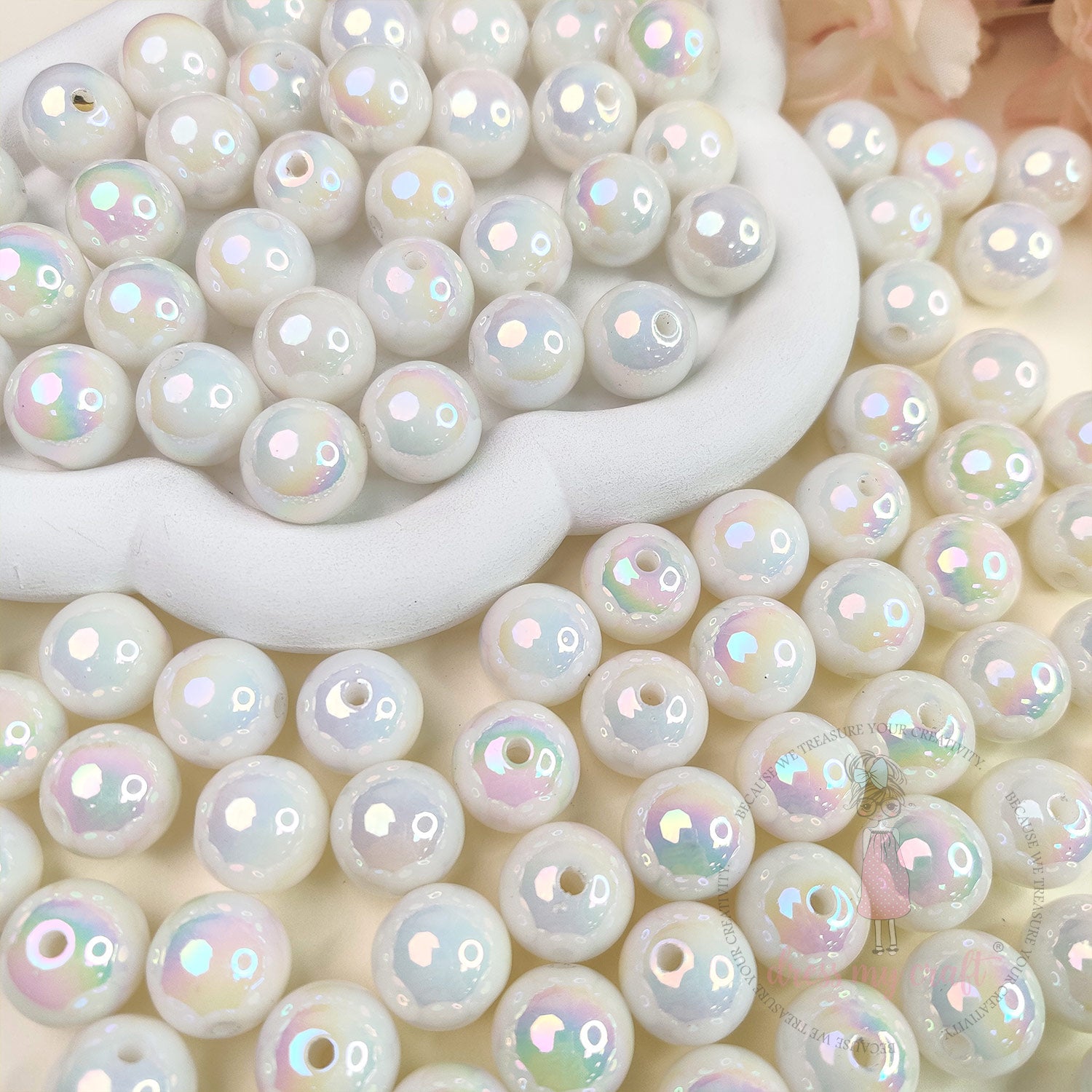 Holographic Premium Acrylic Beads - White
