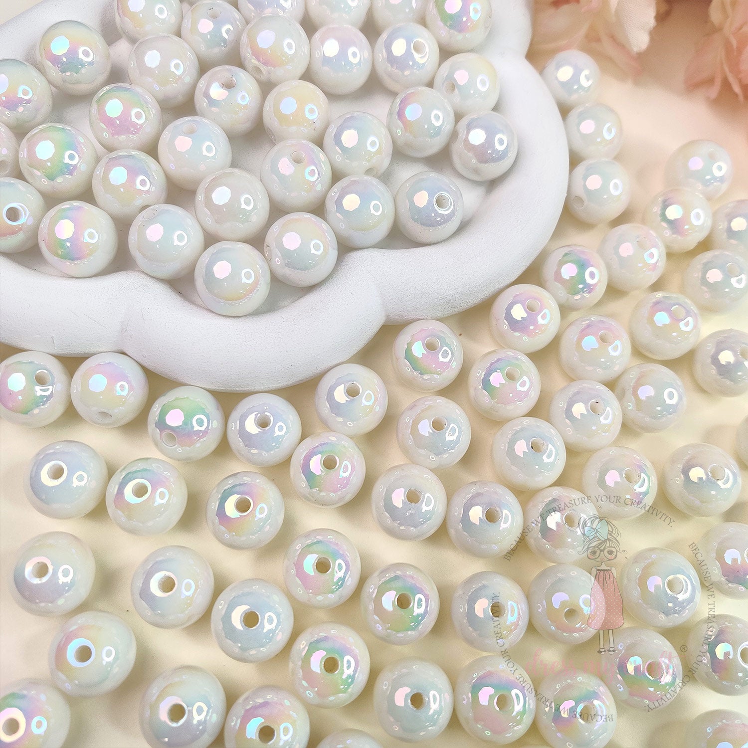 Holographic Premium Acrylic Beads - White