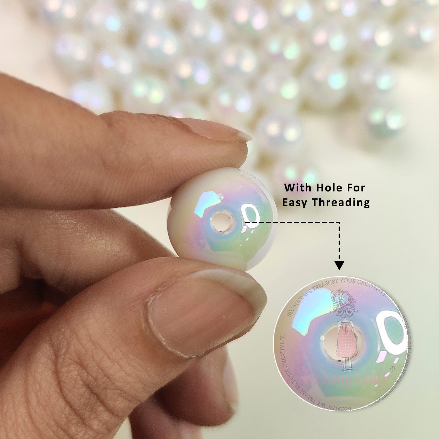 Holographic Premium Acrylic Beads - White