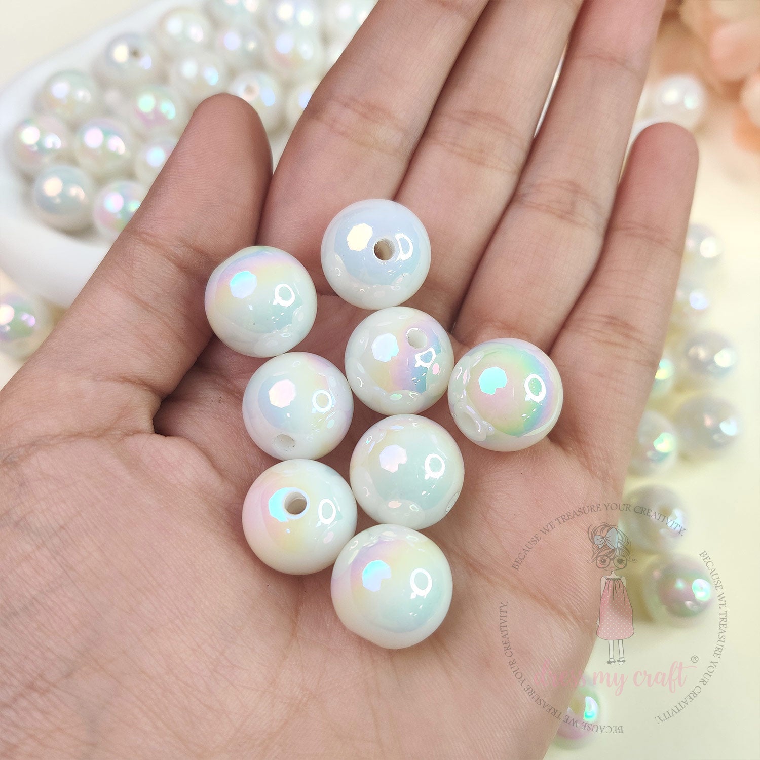 Holographic Premium Acrylic Beads - White