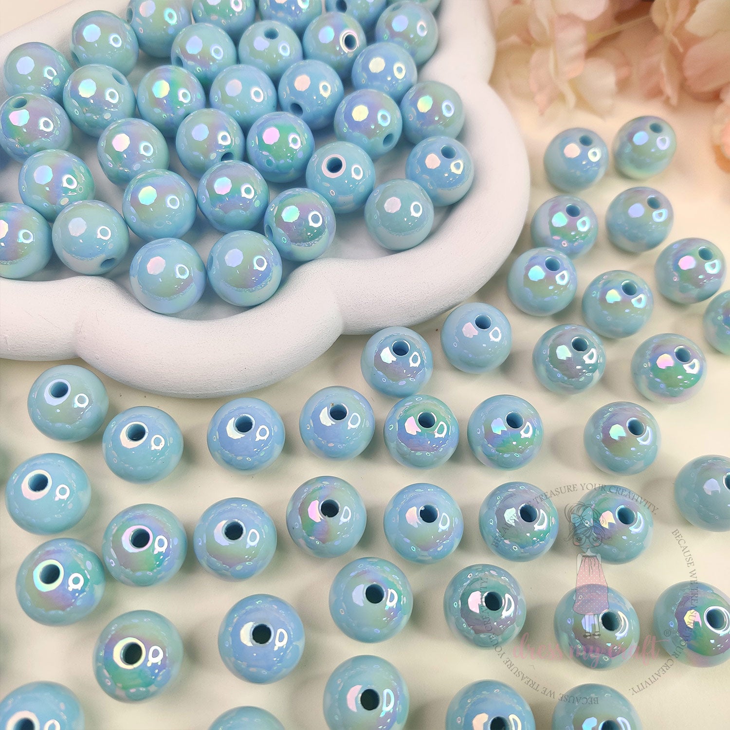 Holographic Premium Acrylic Beads - Blue