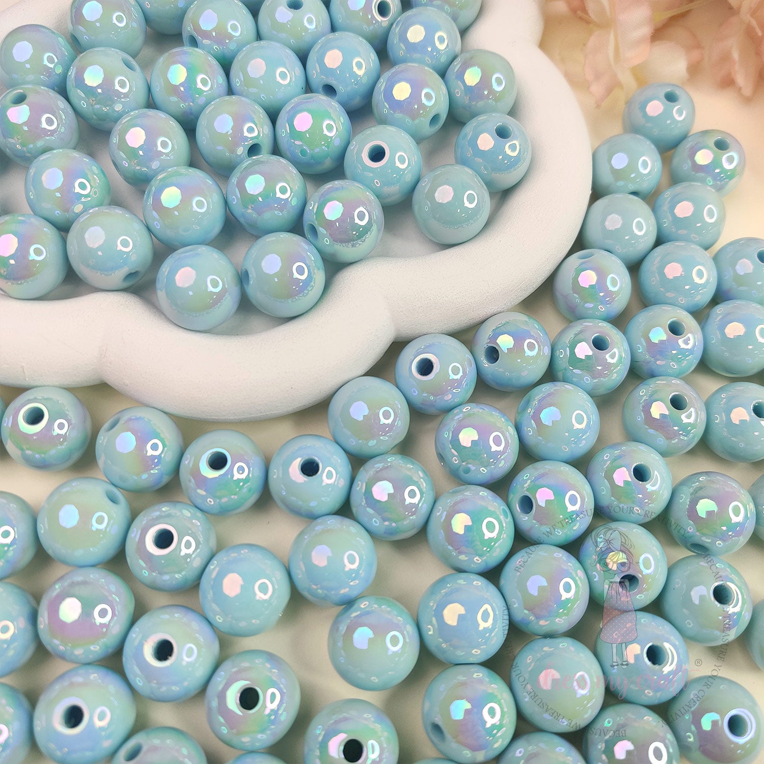 Holographic Premium Acrylic Beads - Blue