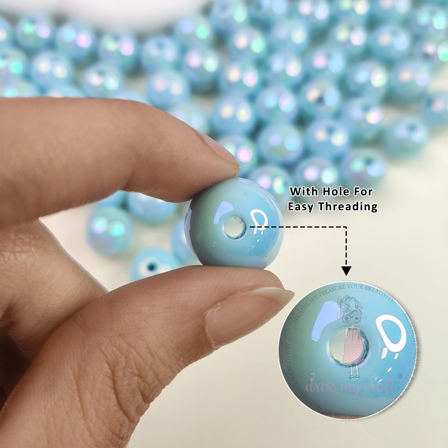 Holographic Premium Acrylic Beads - Blue