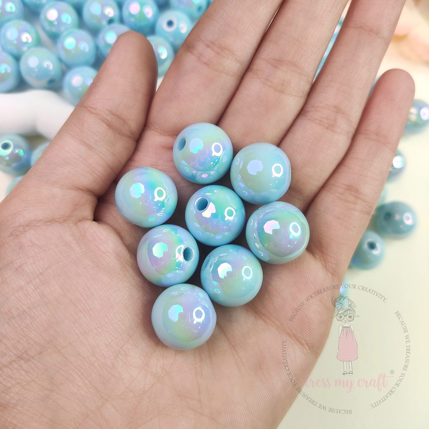 Holographic Premium Acrylic Beads - Blue