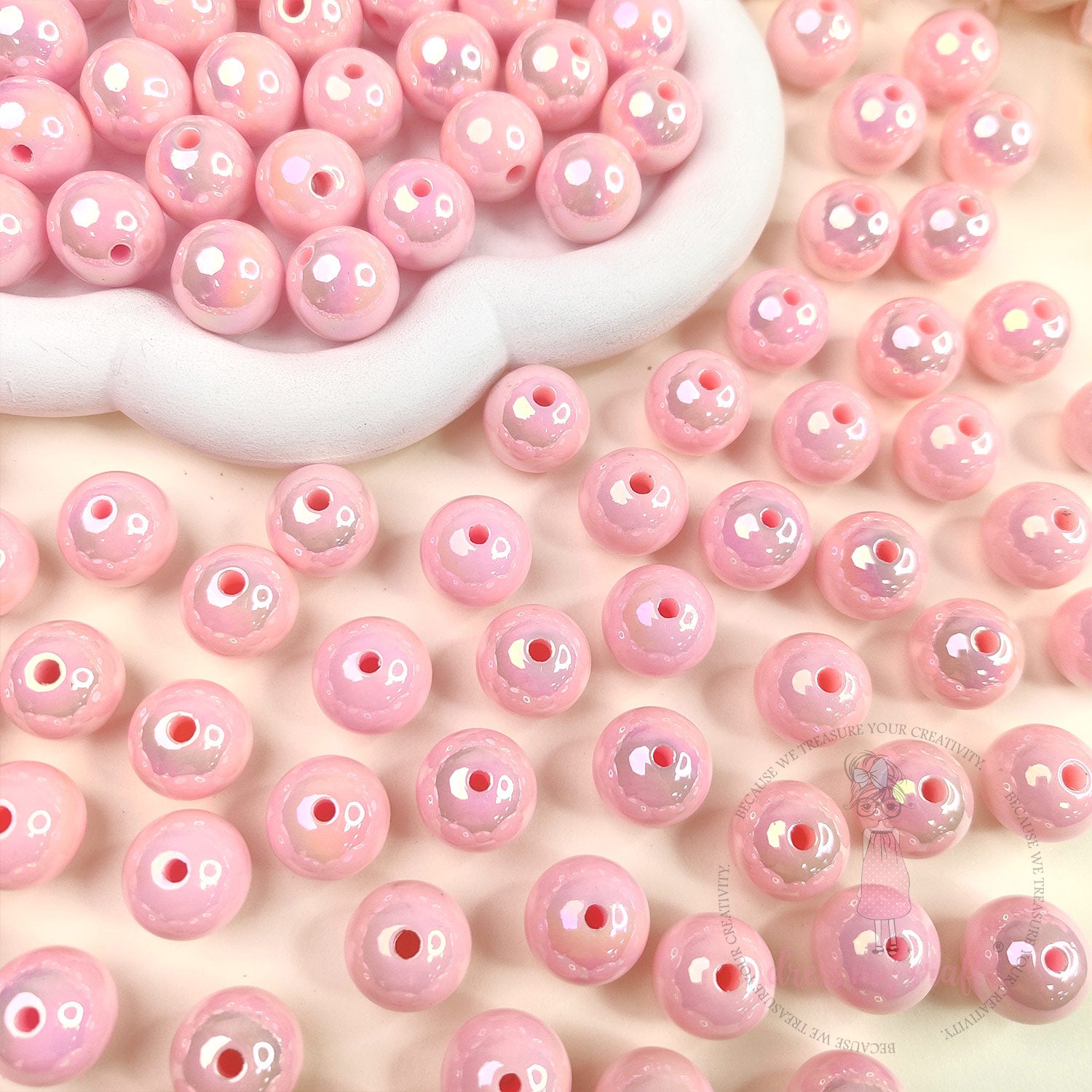 Holographic Premium Acrylic Beads - Pink
