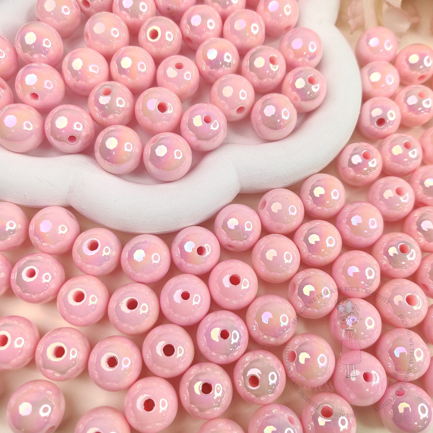 Holographic Premium Acrylic Beads - Pink