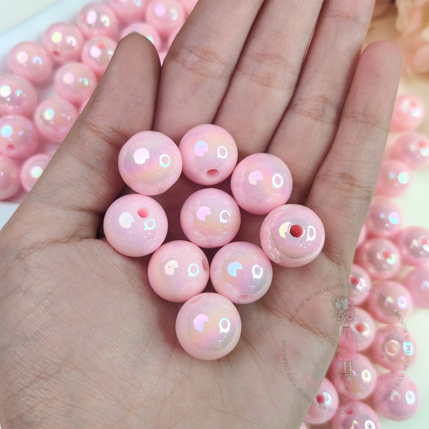 Holographic Premium Acrylic Beads - Pink