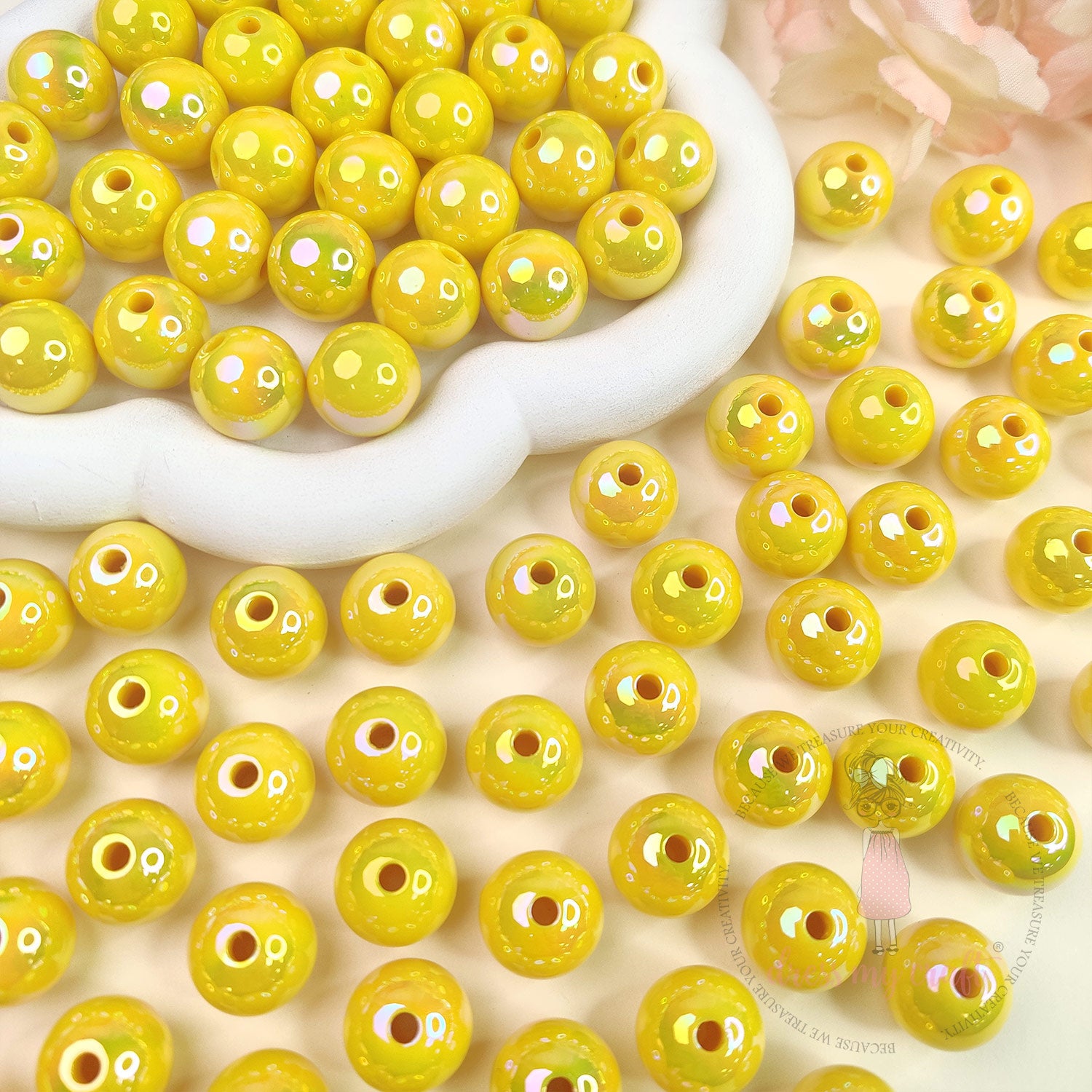 Holographic Premium Acrylic Beads - Bright Yellow