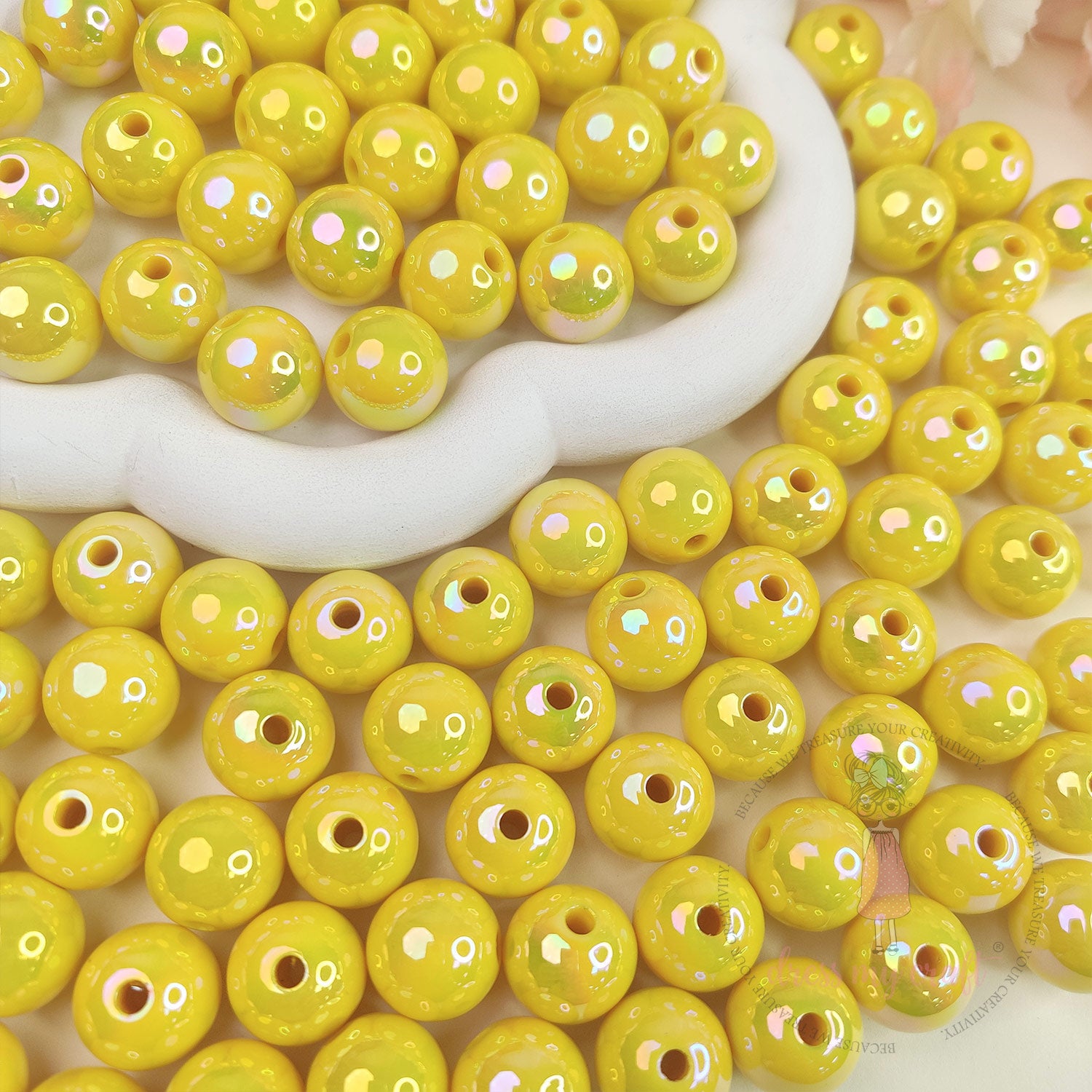 Holographic Premium Acrylic Beads - Bright Yellow