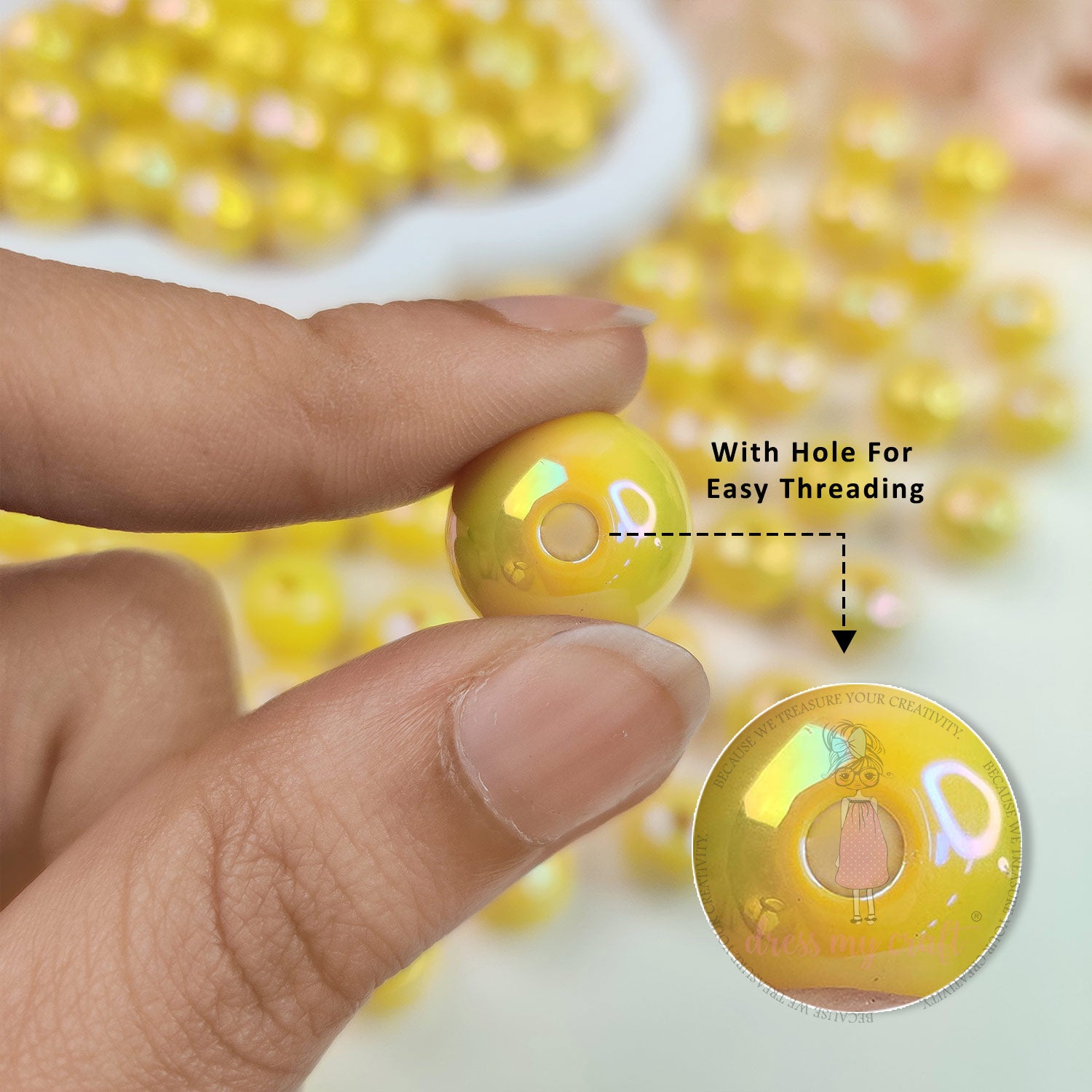 Holographic Premium Acrylic Beads - Bright Yellow