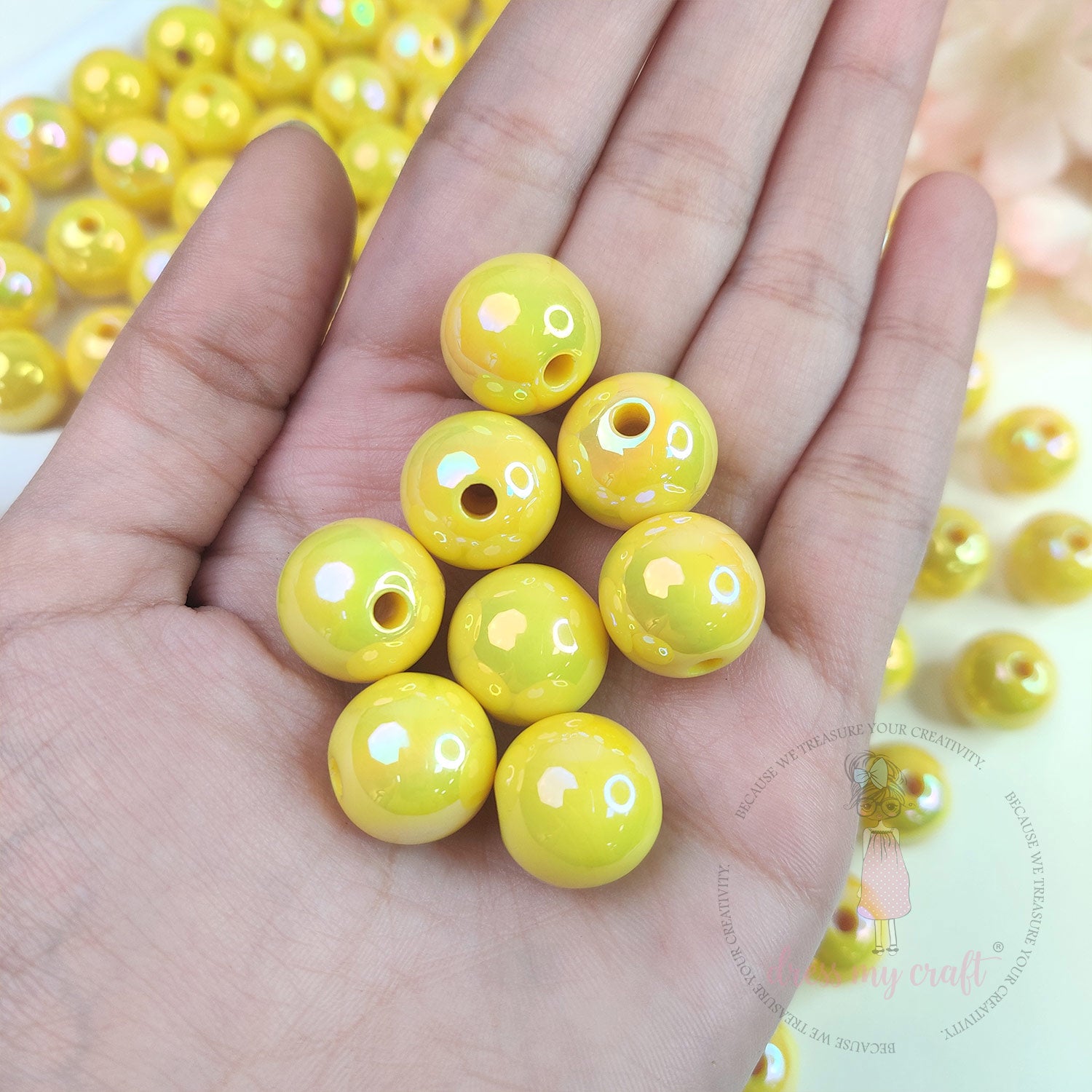 Holographic Premium Acrylic Beads - Bright Yellow
