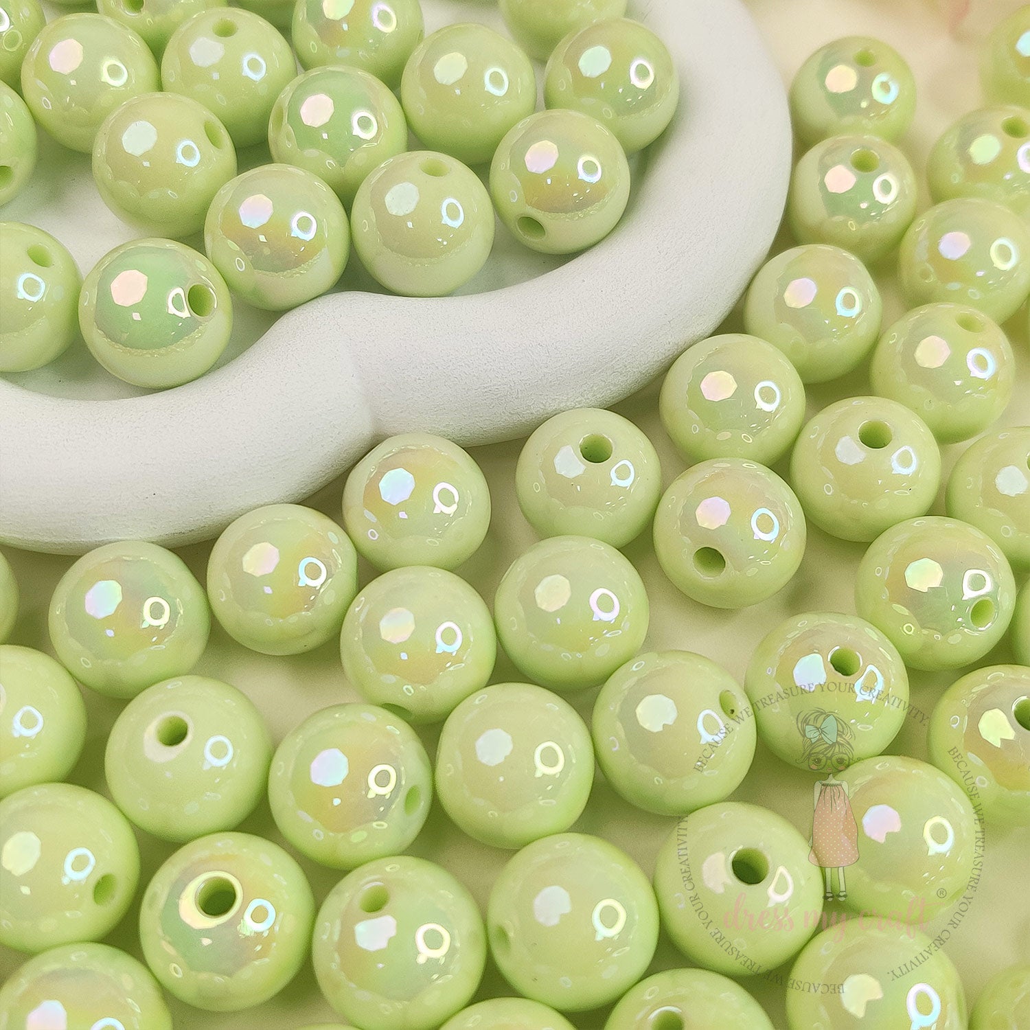 Holographic Premium Acrylic Beads - Pista Green