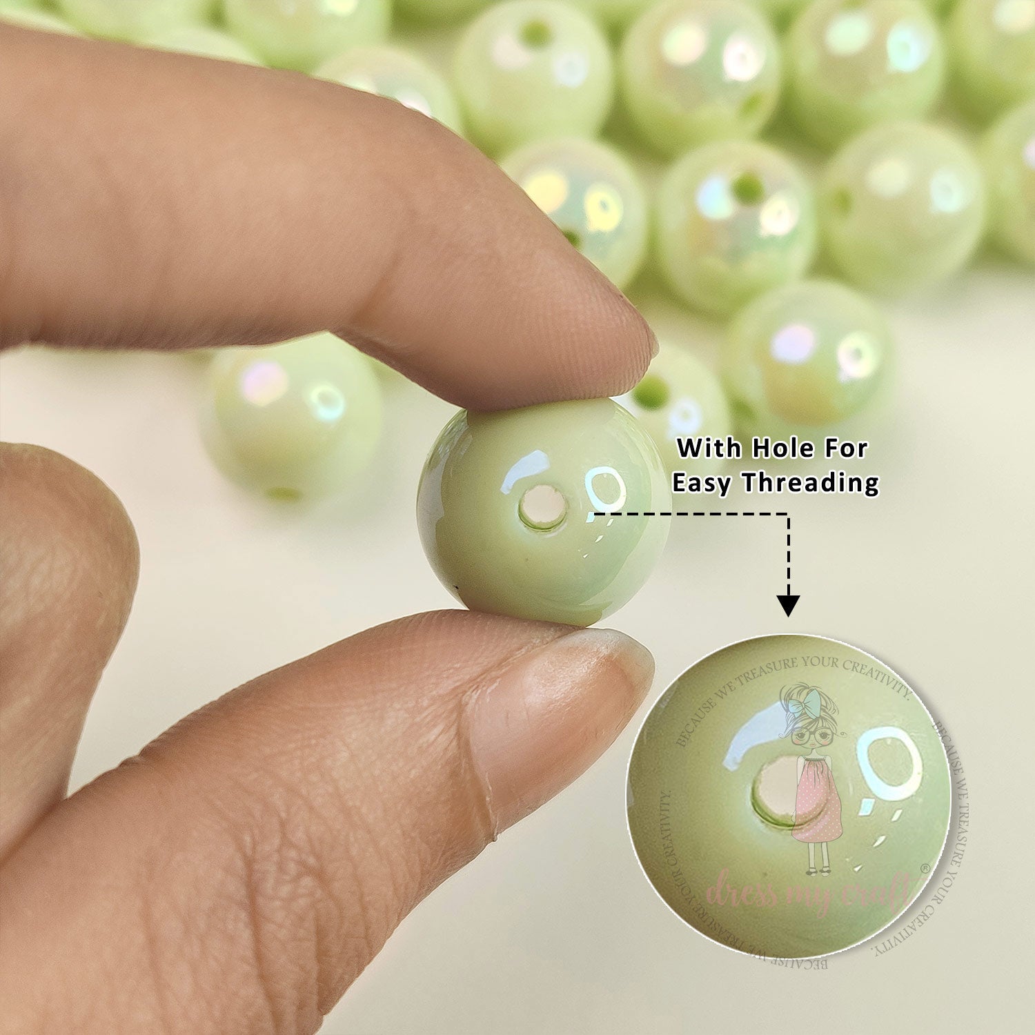 Holographic Premium Acrylic Beads - Pista Green