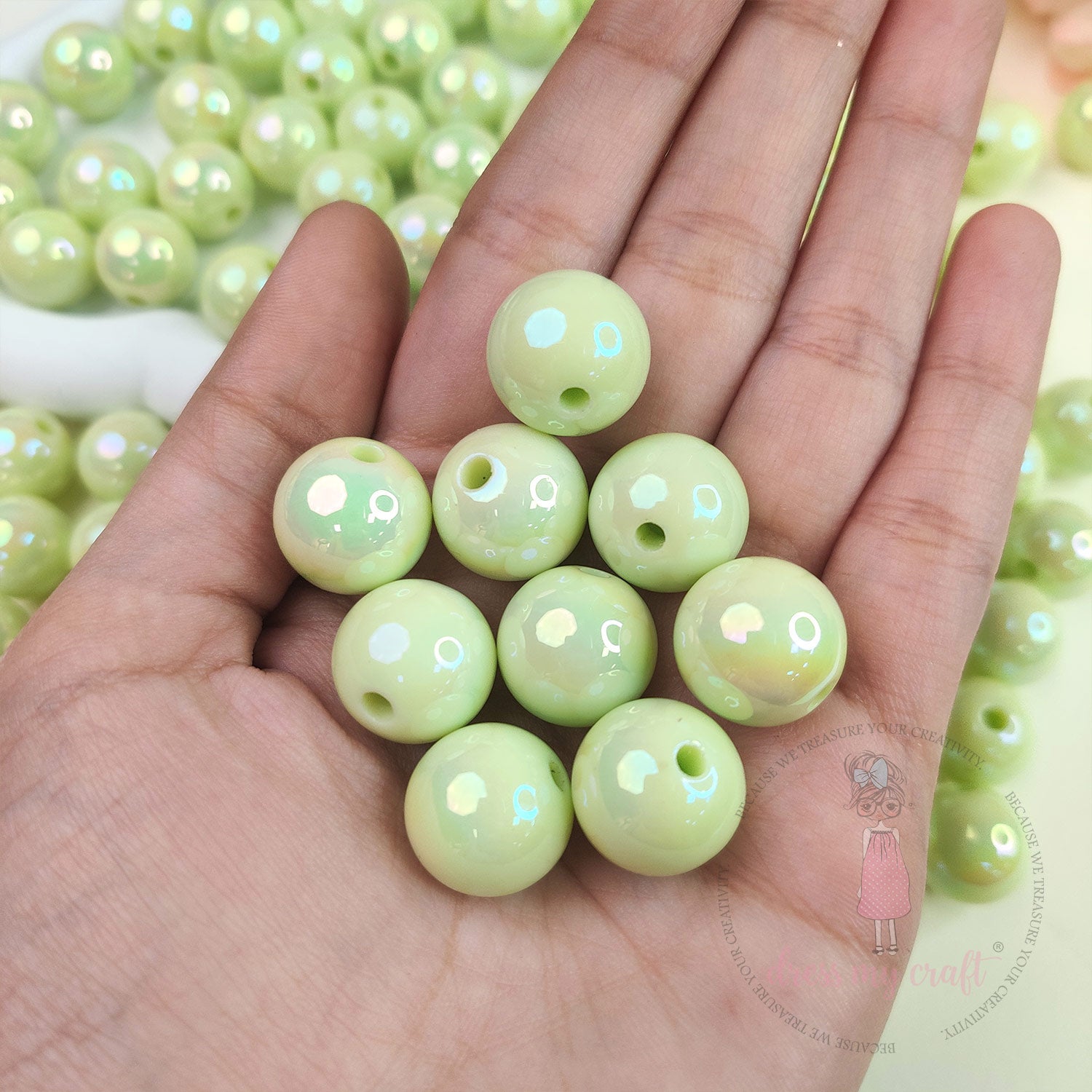 Holographic Premium Acrylic Beads - Pista Green