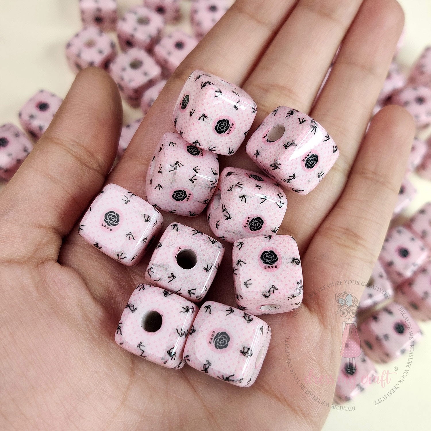Designer Square Beads - Rose Whispers