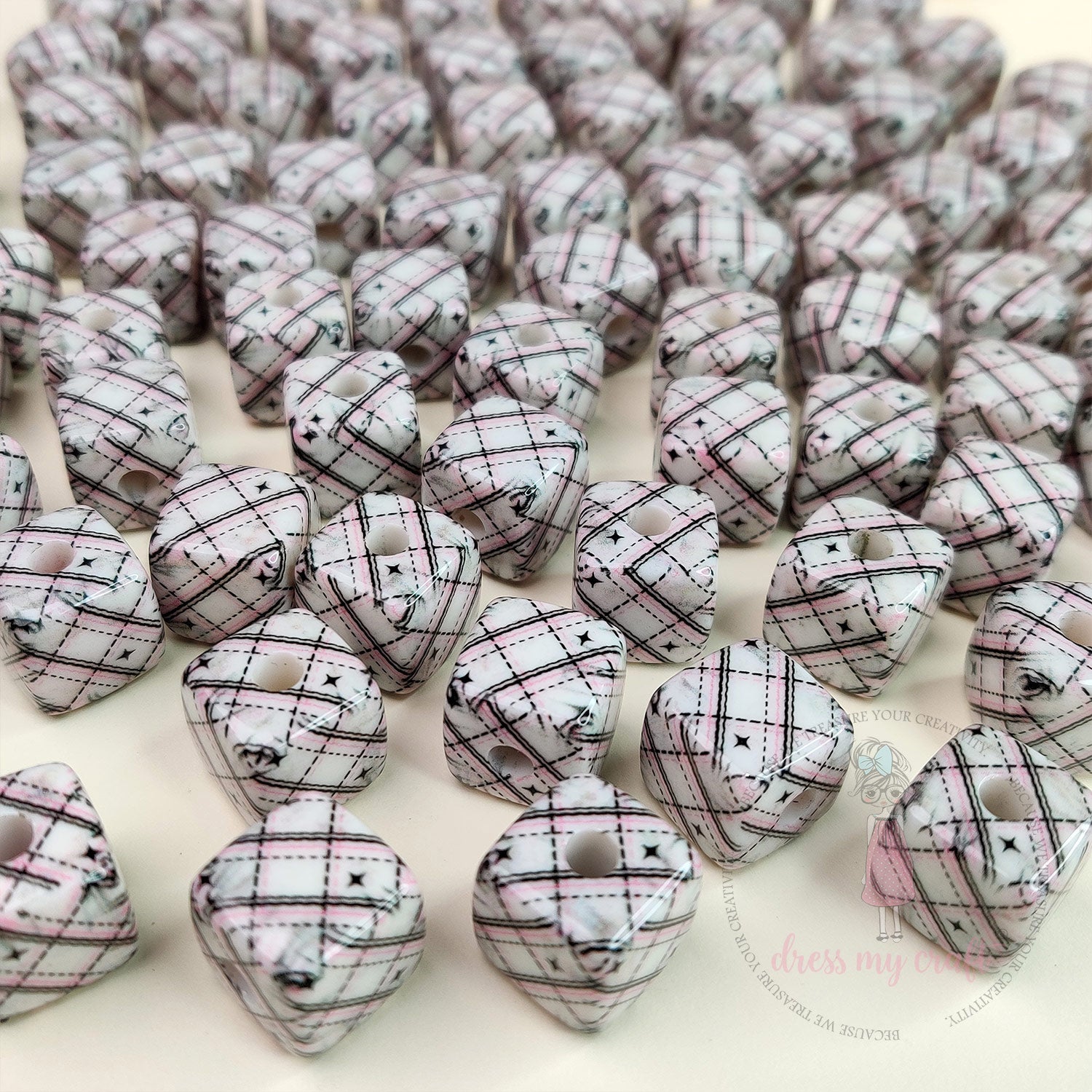 Designer Square Beads - Plaid Check