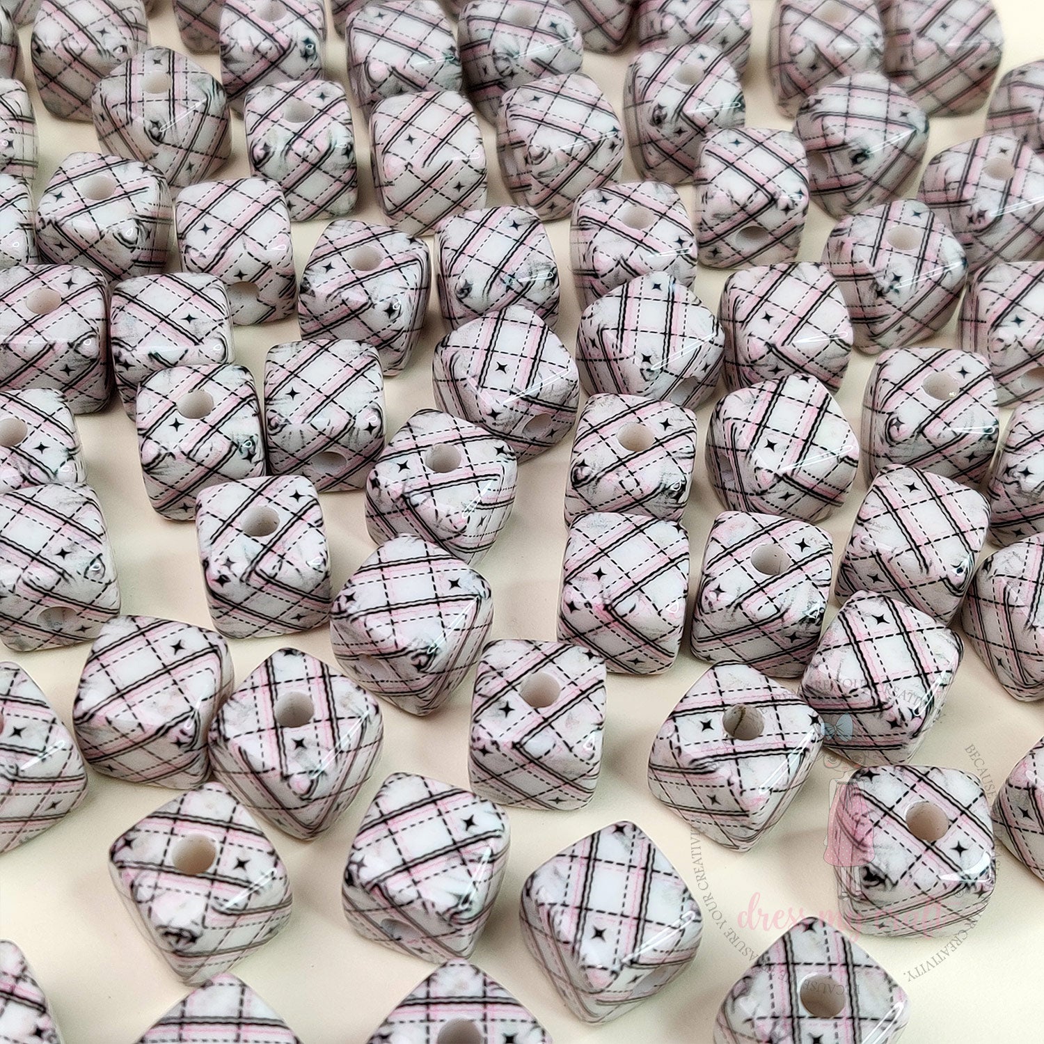 Designer Square Beads - Plaid Check