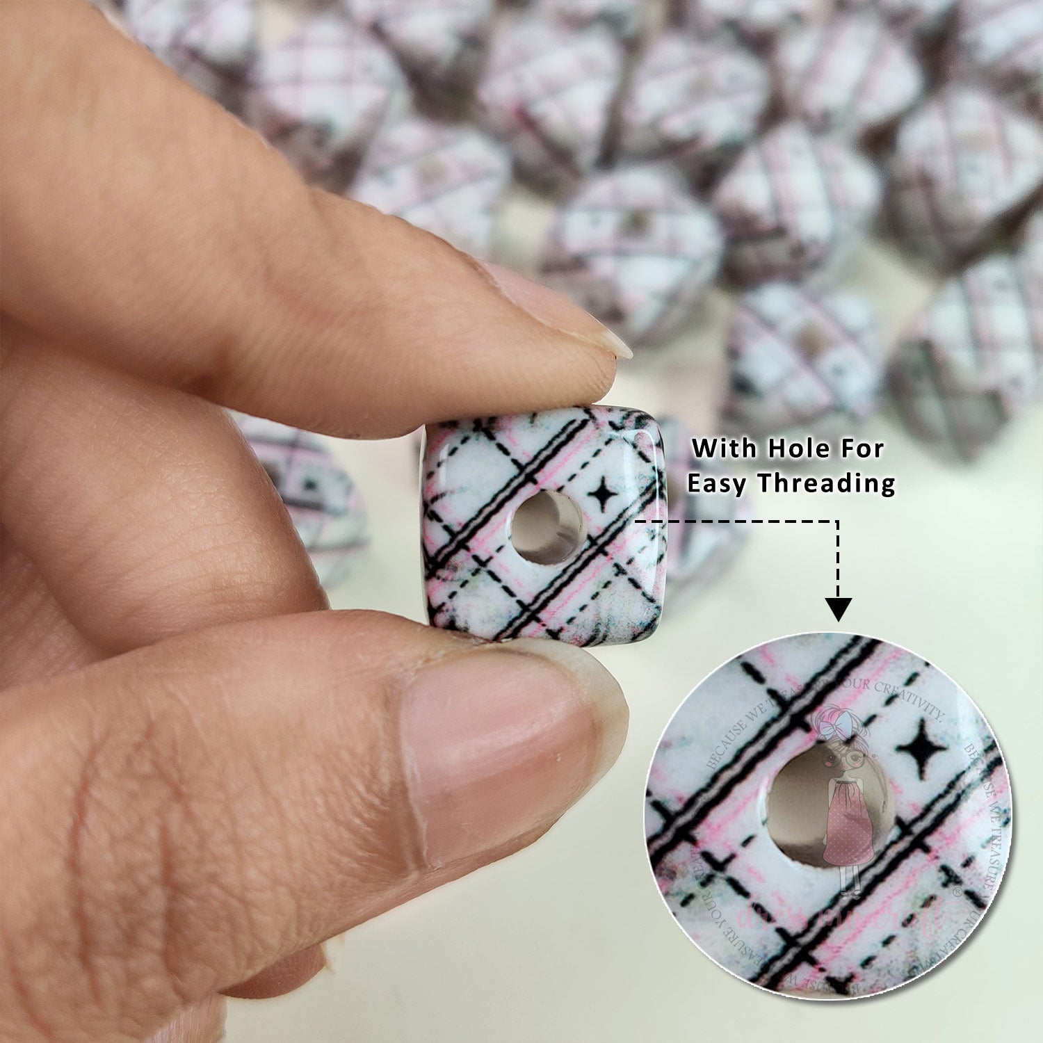 Designer Square Beads - Plaid Check