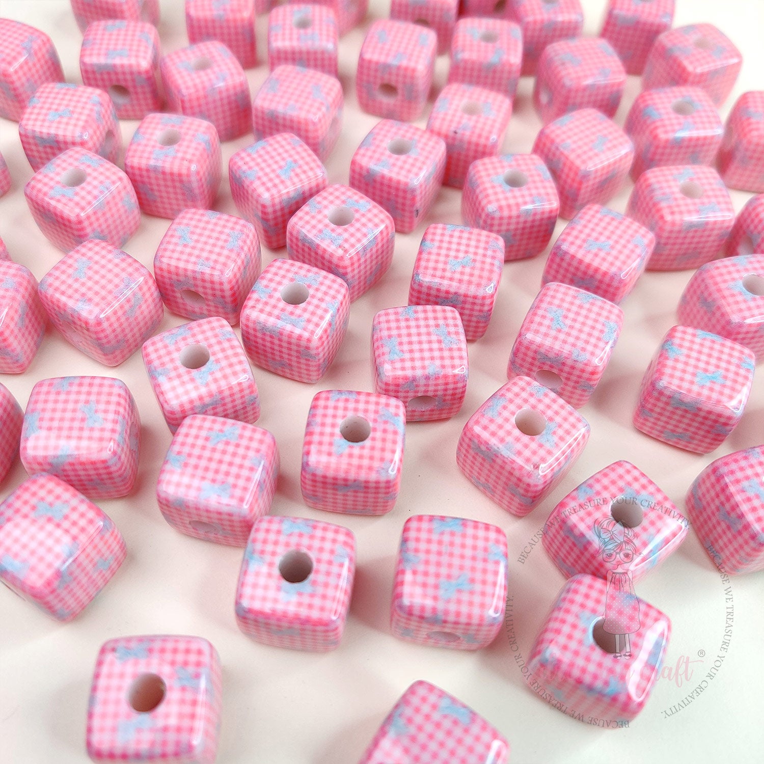 Designer Square Beads - Checks & Bows