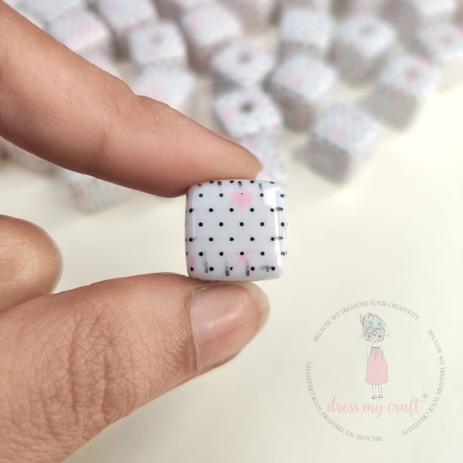 Designer Square Beads - Blush Polka
