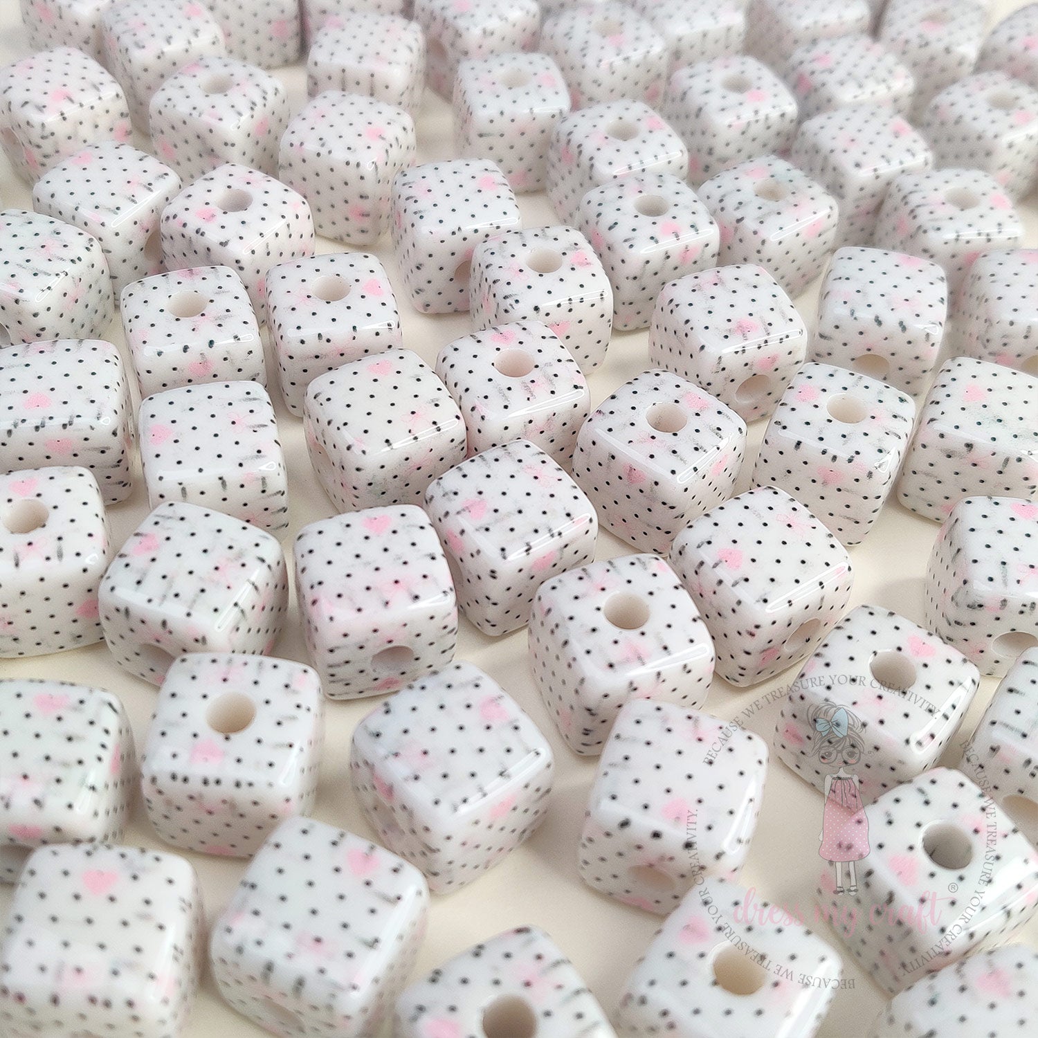 Designer Square Beads - Blush Polka