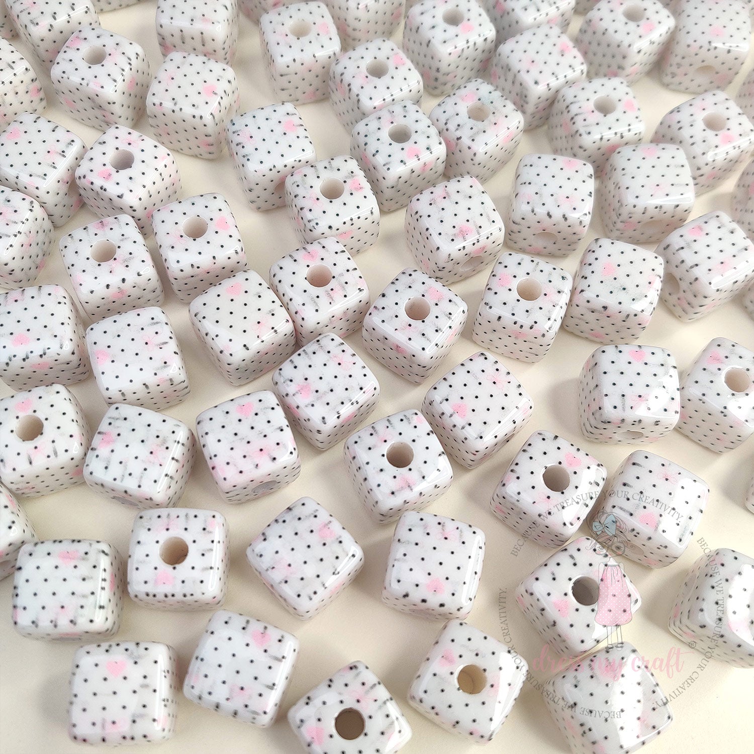 Designer Square Beads - Blush Polka