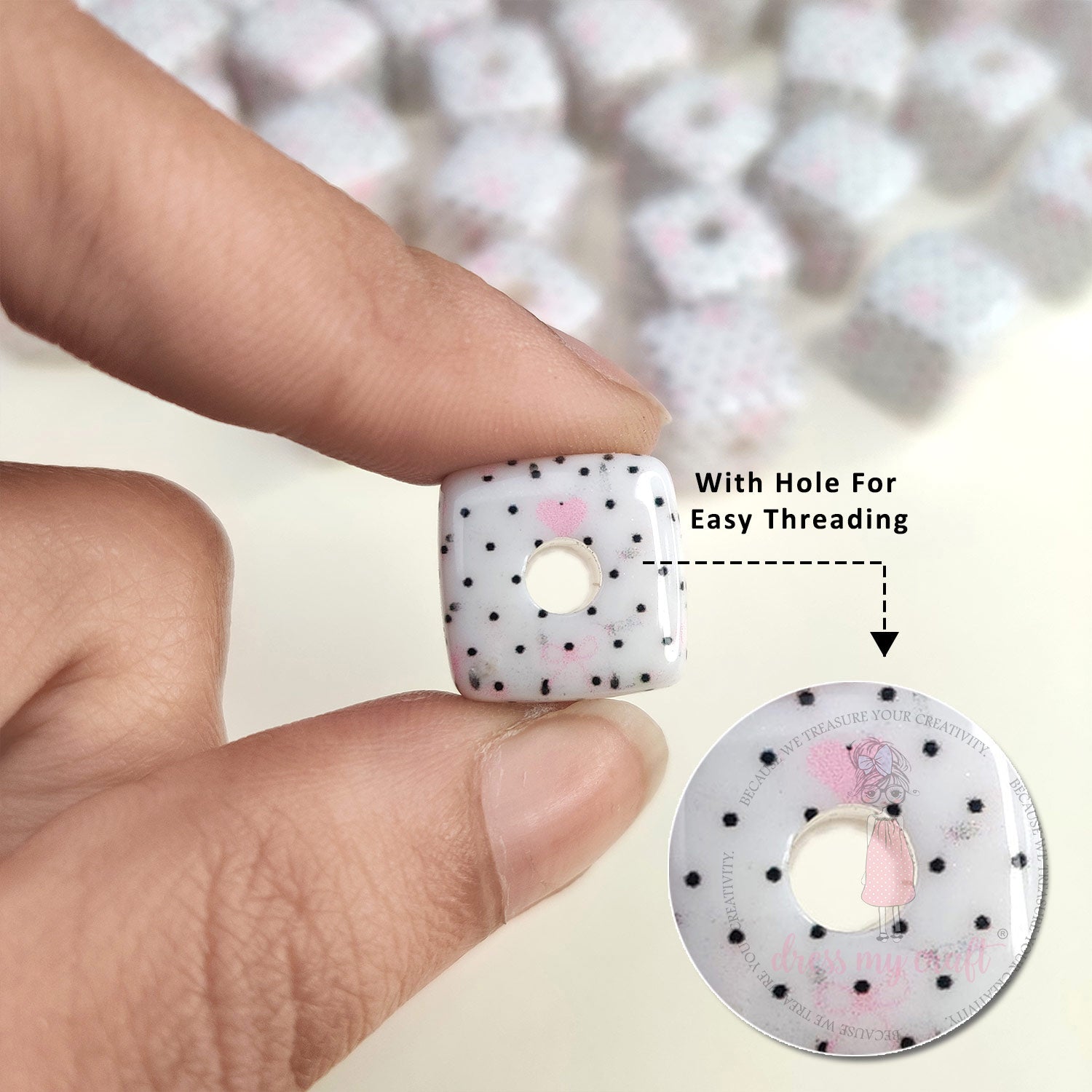 Designer Square Beads - Blush Polka