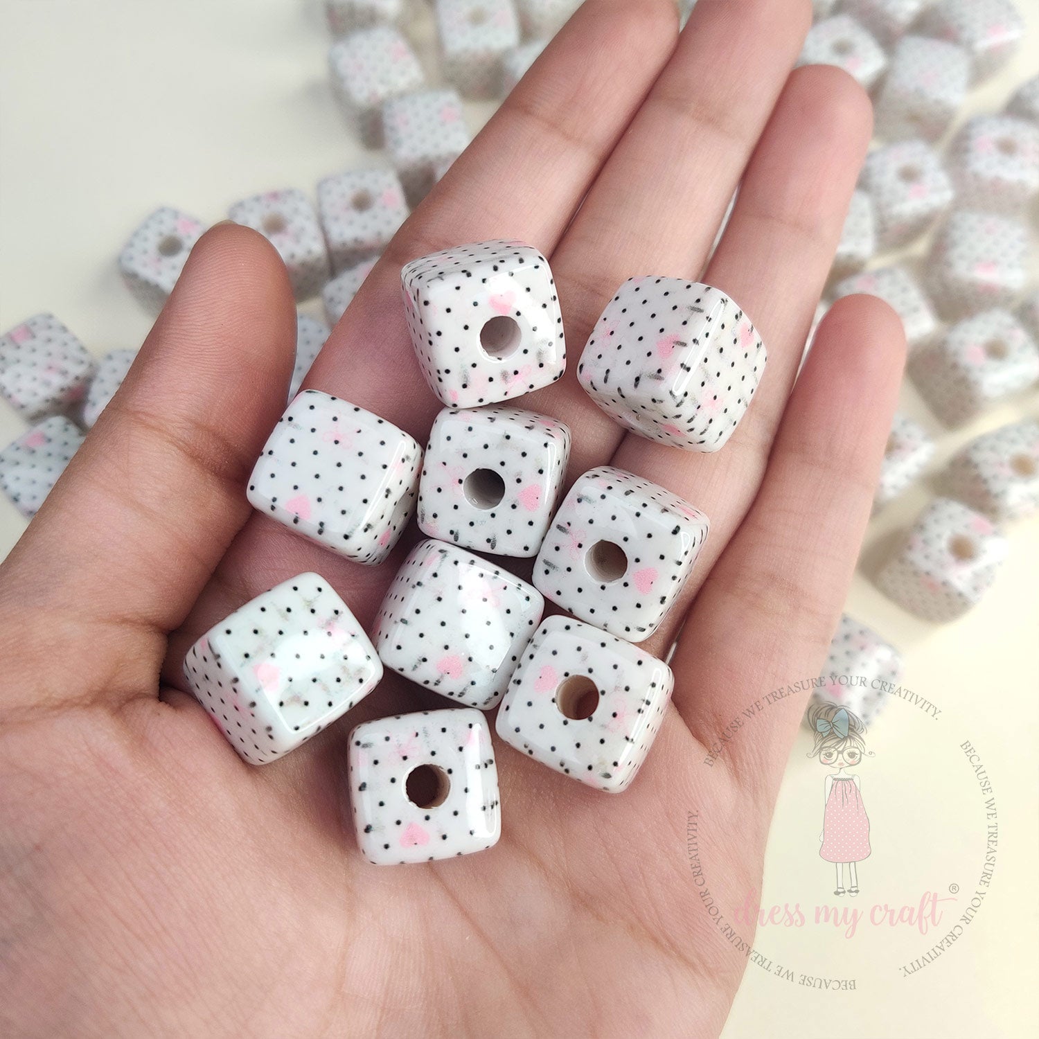 Designer Square Beads - Blush Polka
