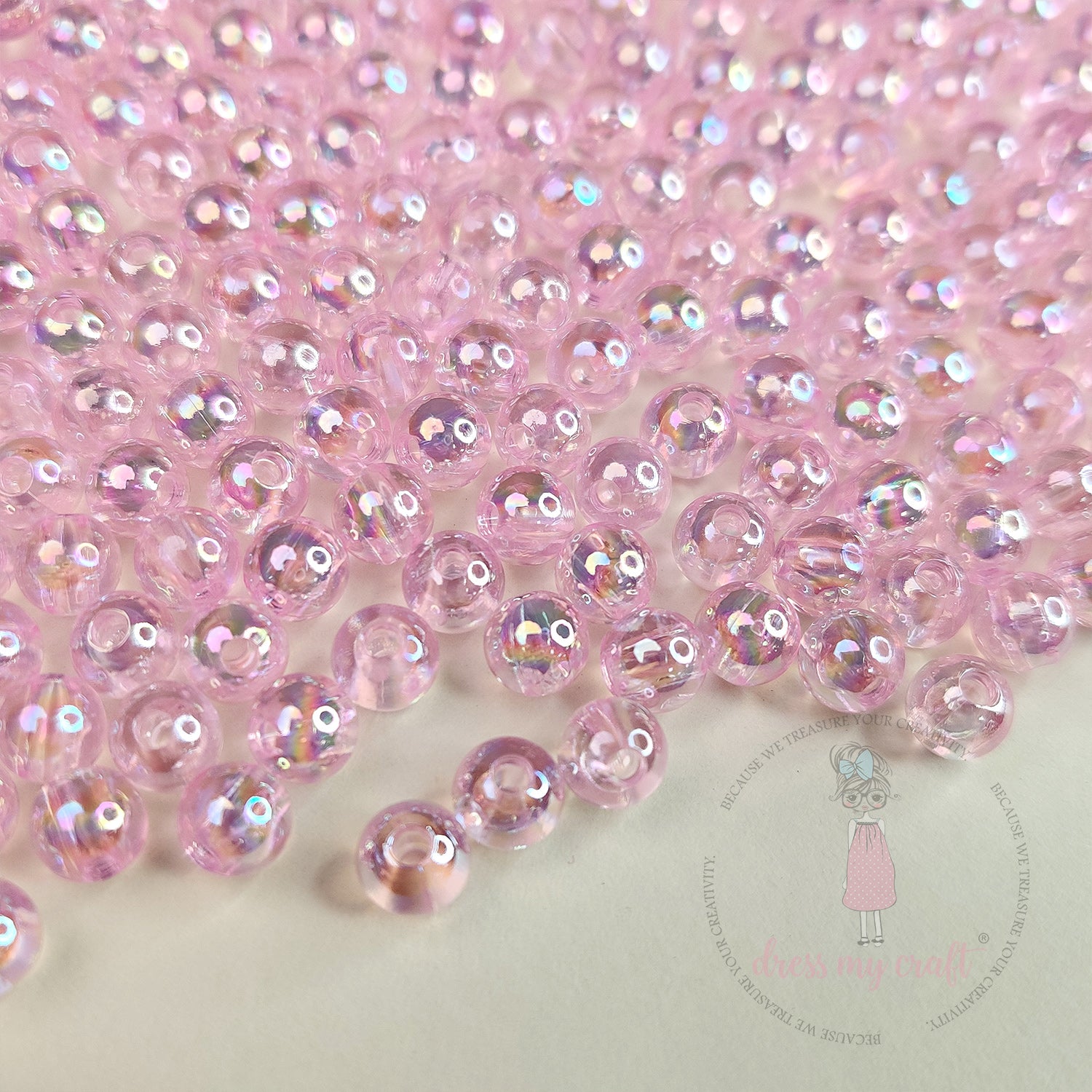 Transparent Rainbow Beads 6 MM - Pink