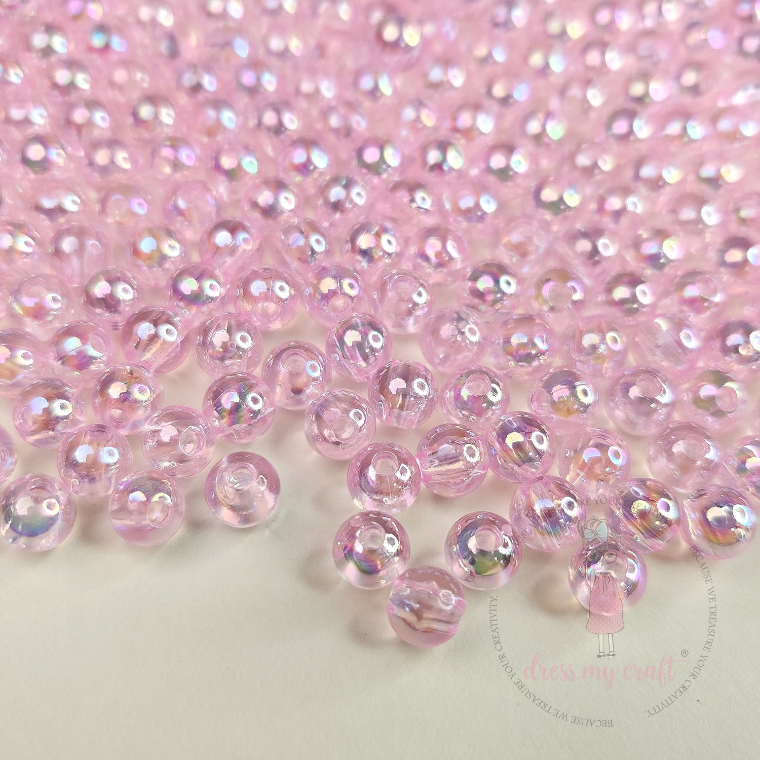 Transparent Rainbow Beads 6 MM - Pink