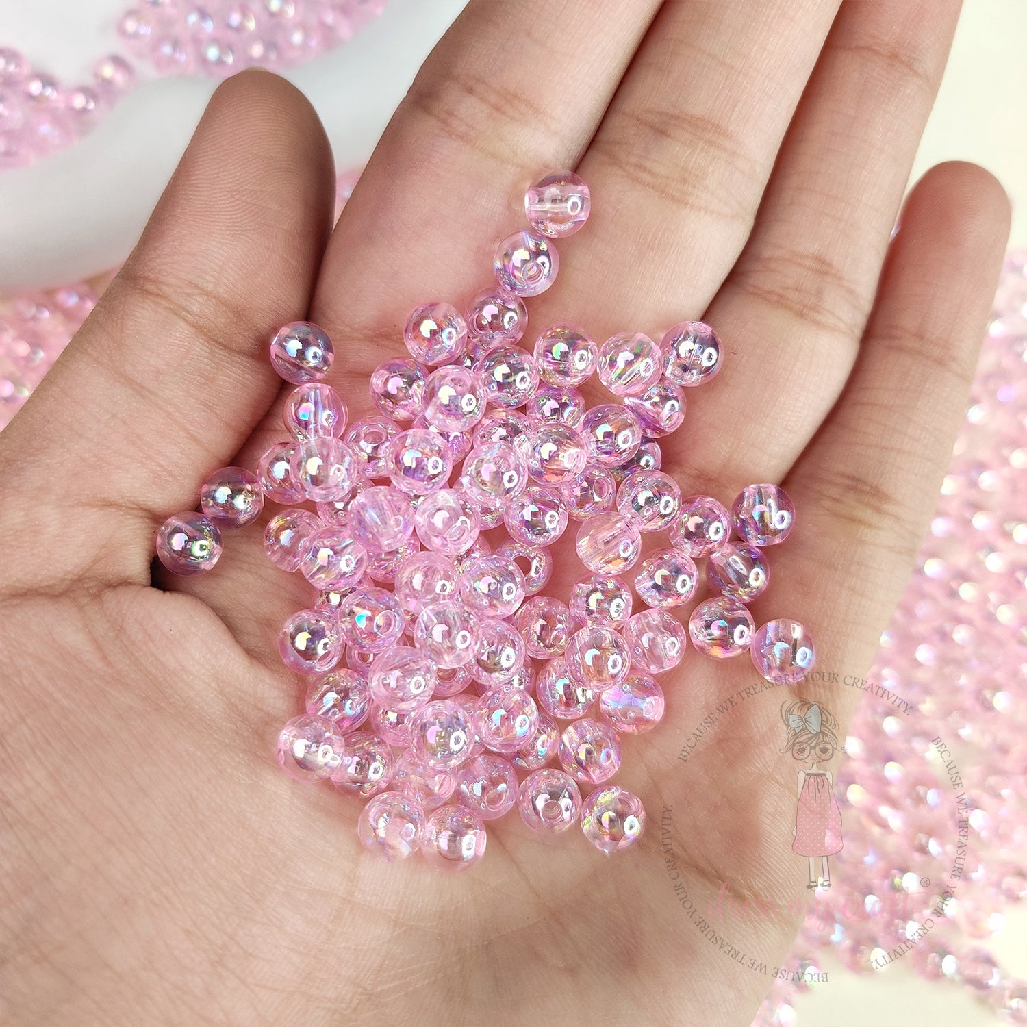 Transparent Rainbow Beads 6 MM - Pink