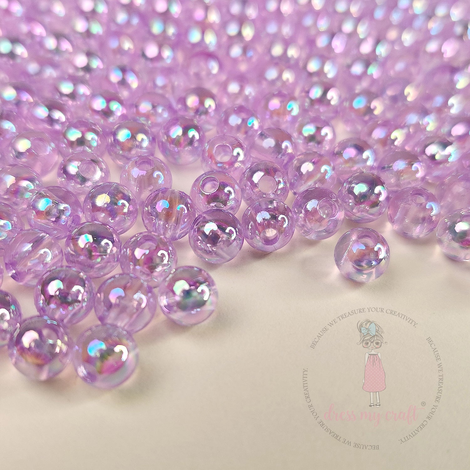 Transparent Rainbow Beads 6 MM - Purple