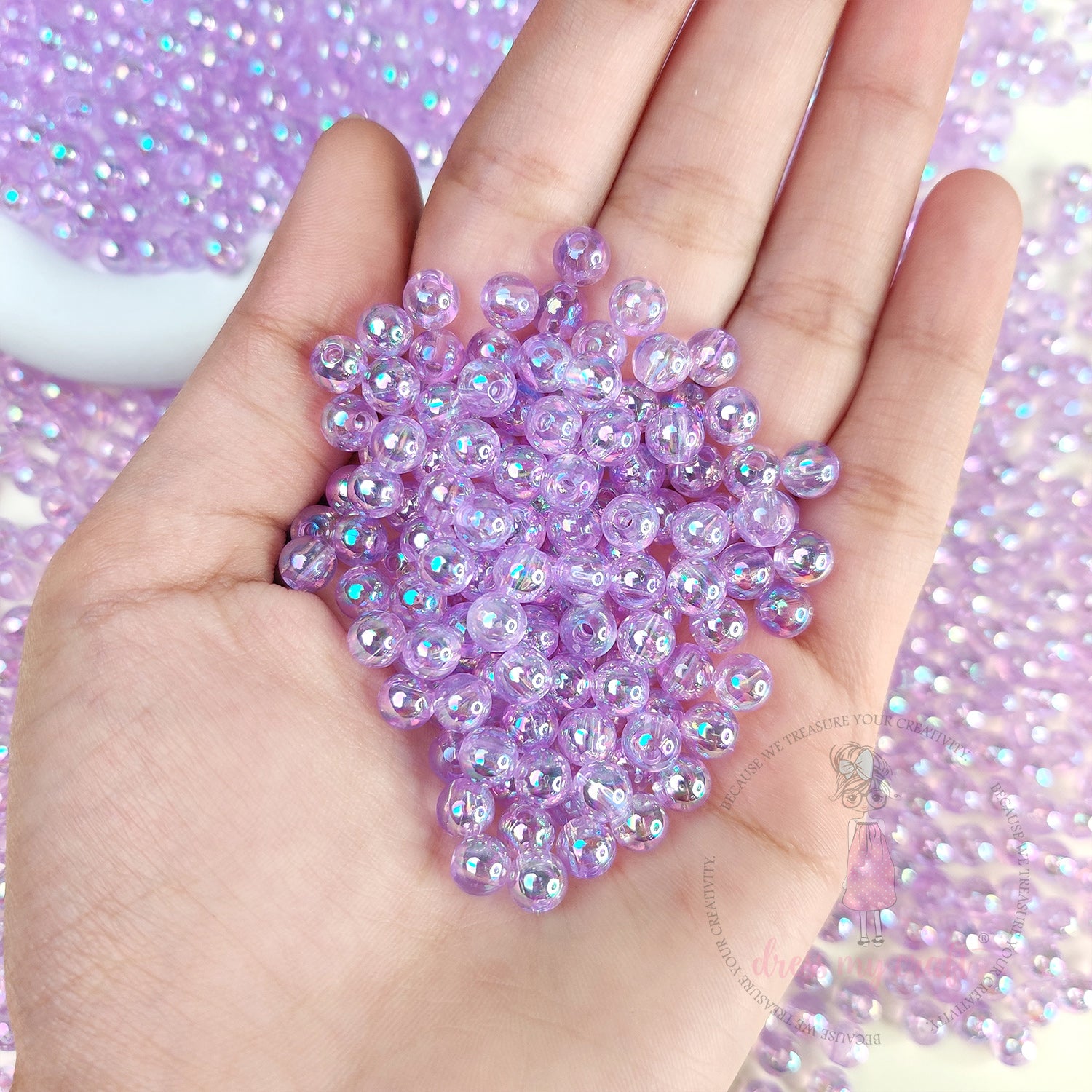 Transparent Rainbow Beads 6 MM - Purple