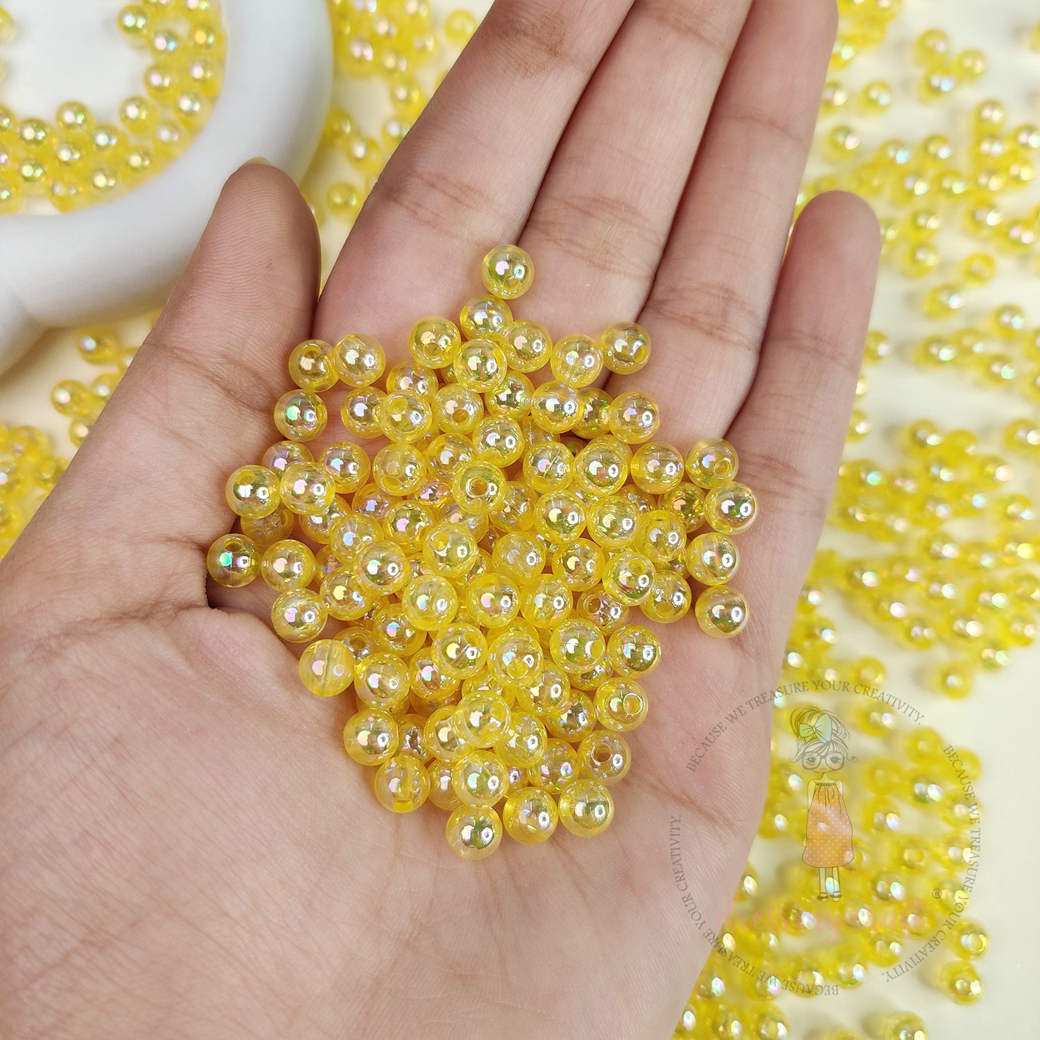 Transparent Rainbow Beads 6 MM - Yellow