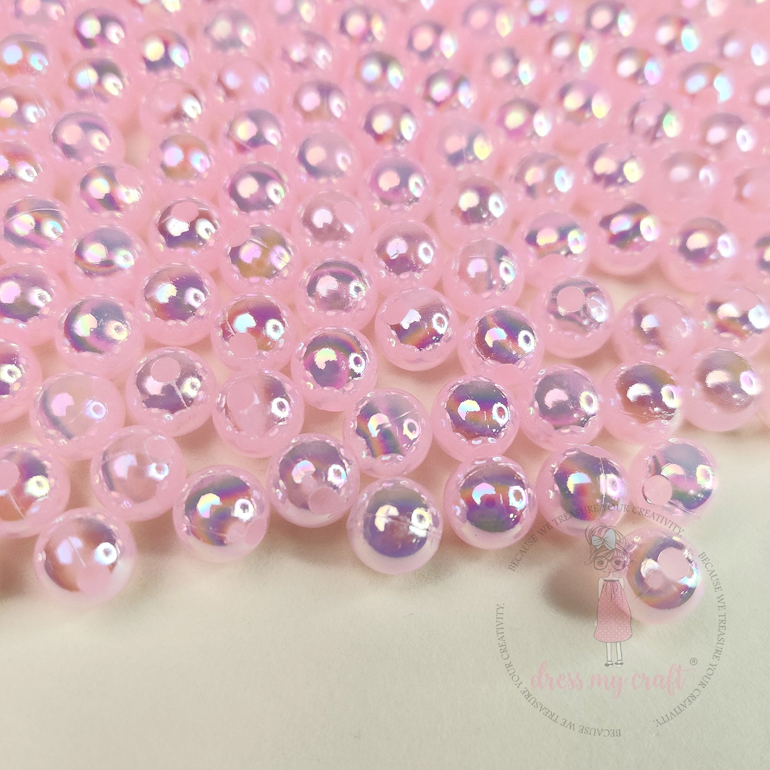 Transparent Rainbow Beads 8 MM - Pink