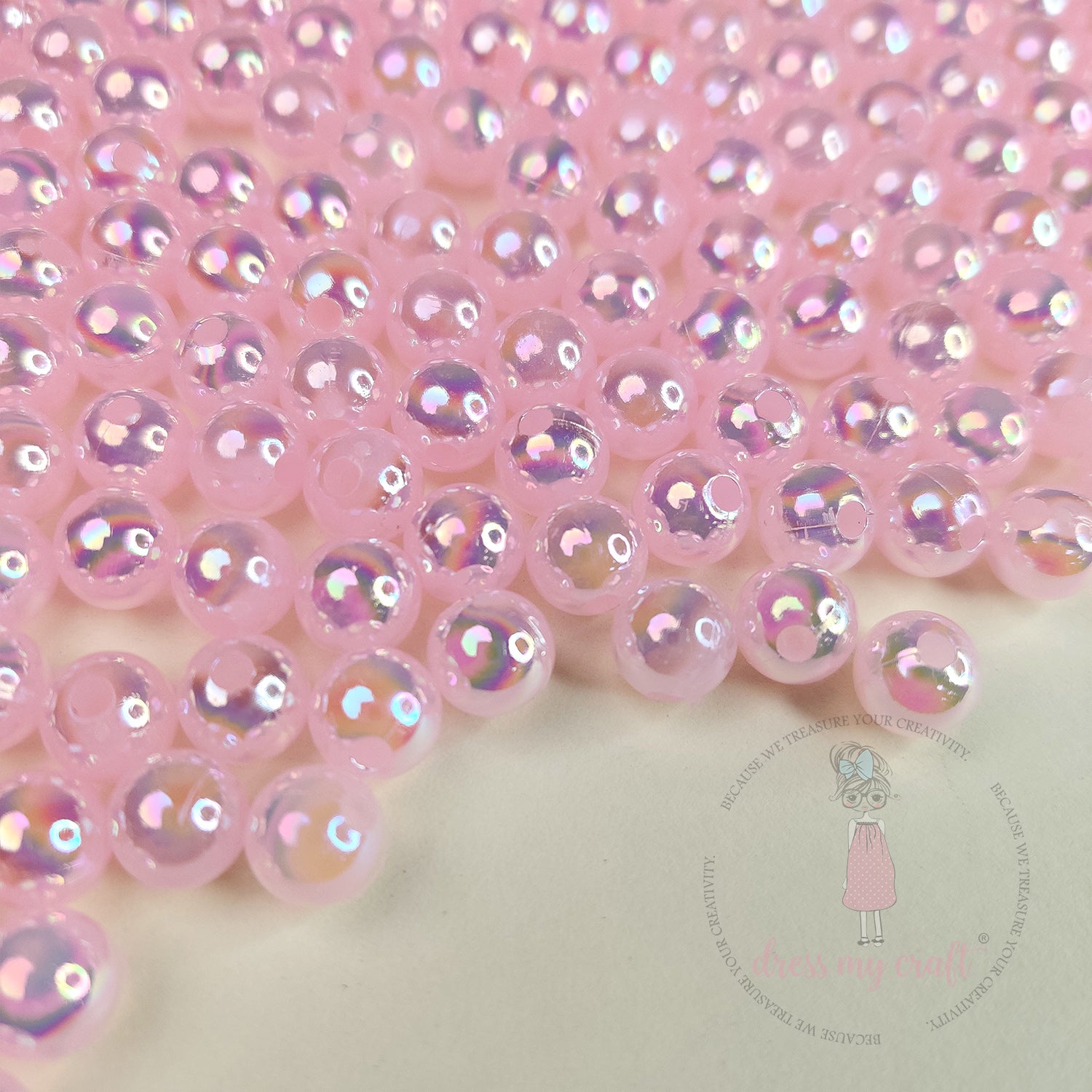 Transparent Rainbow Beads 8 MM - Pink