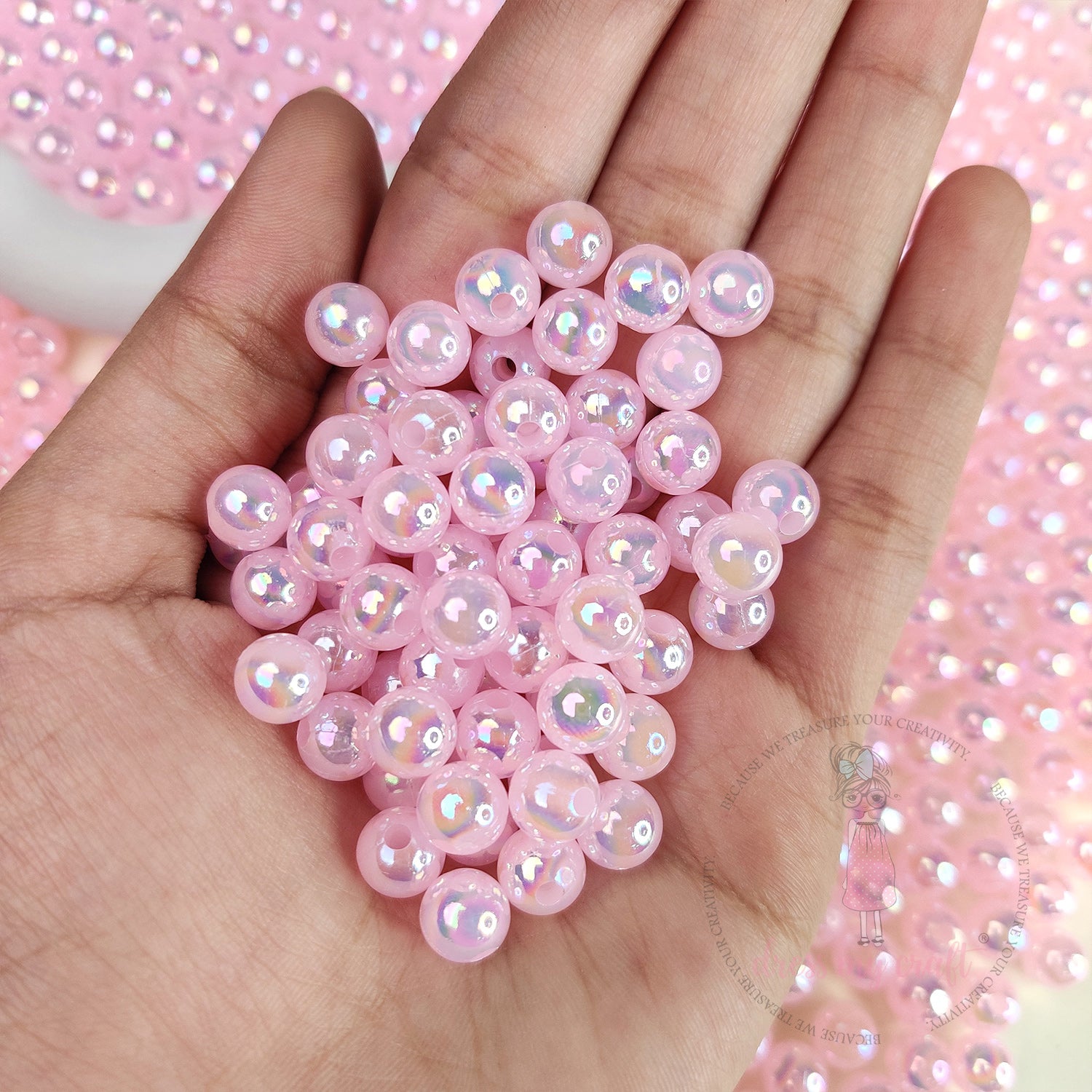 Transparent Rainbow Beads 8 MM - Pink