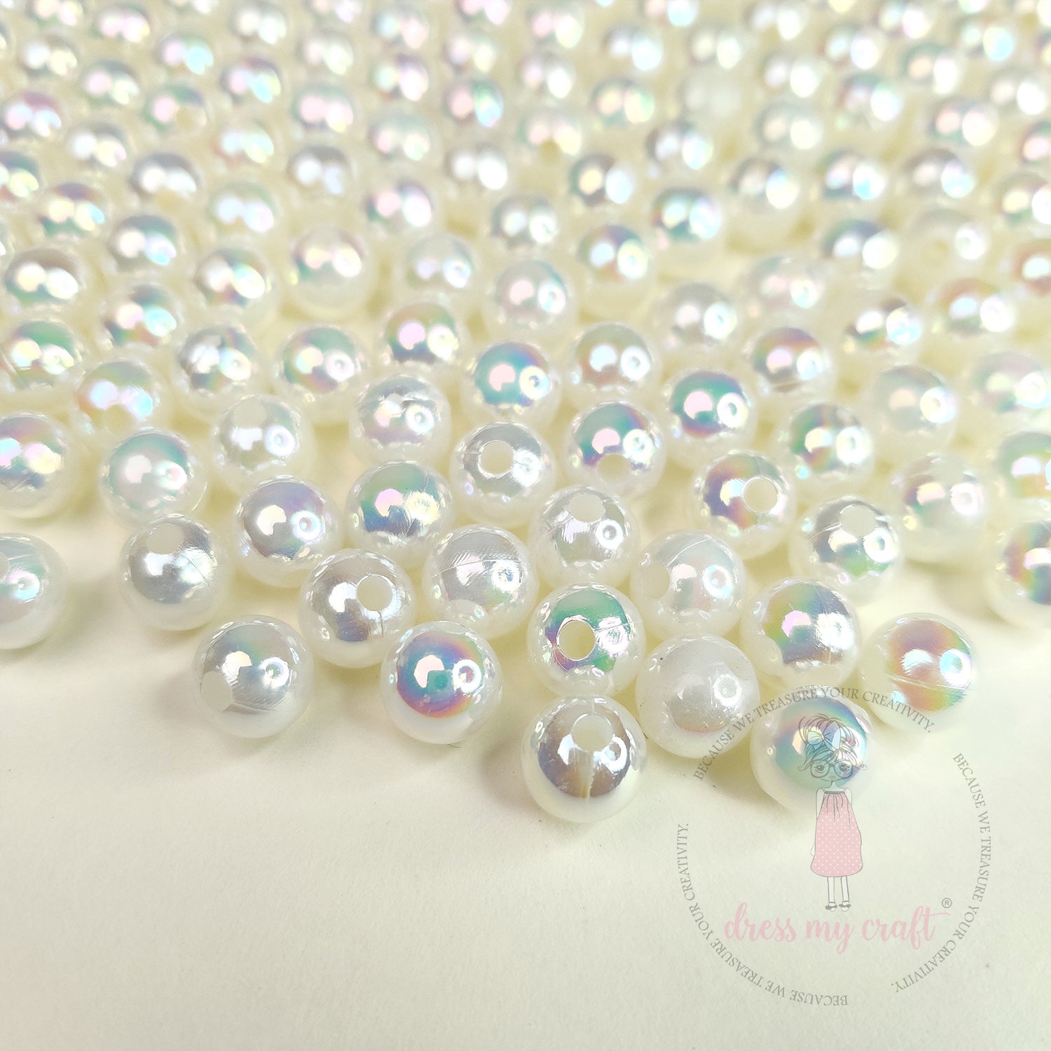 Transparent Rainbow Beads 8 MM - White
