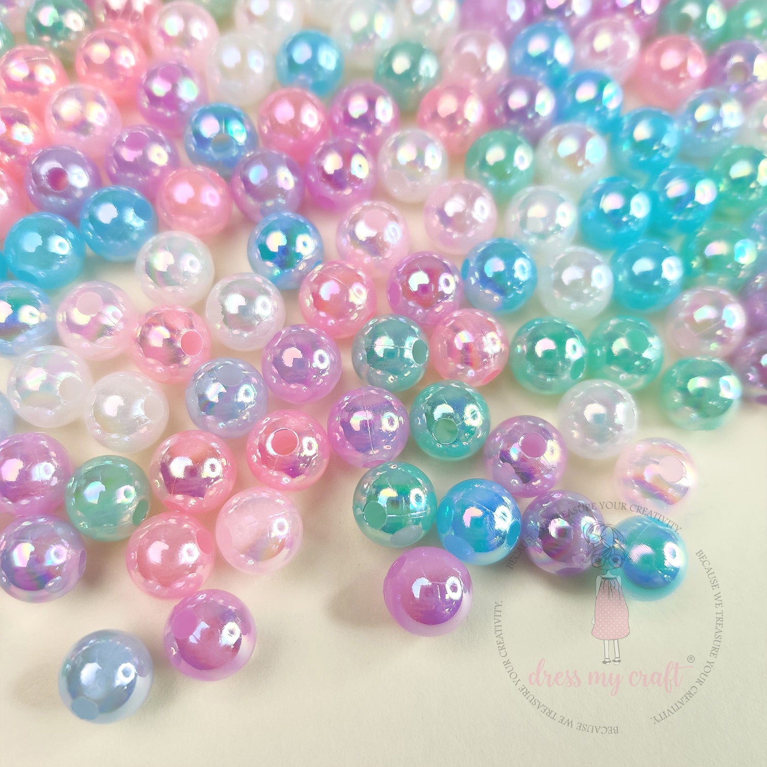 Holographic Pearly Beads - 8 MM