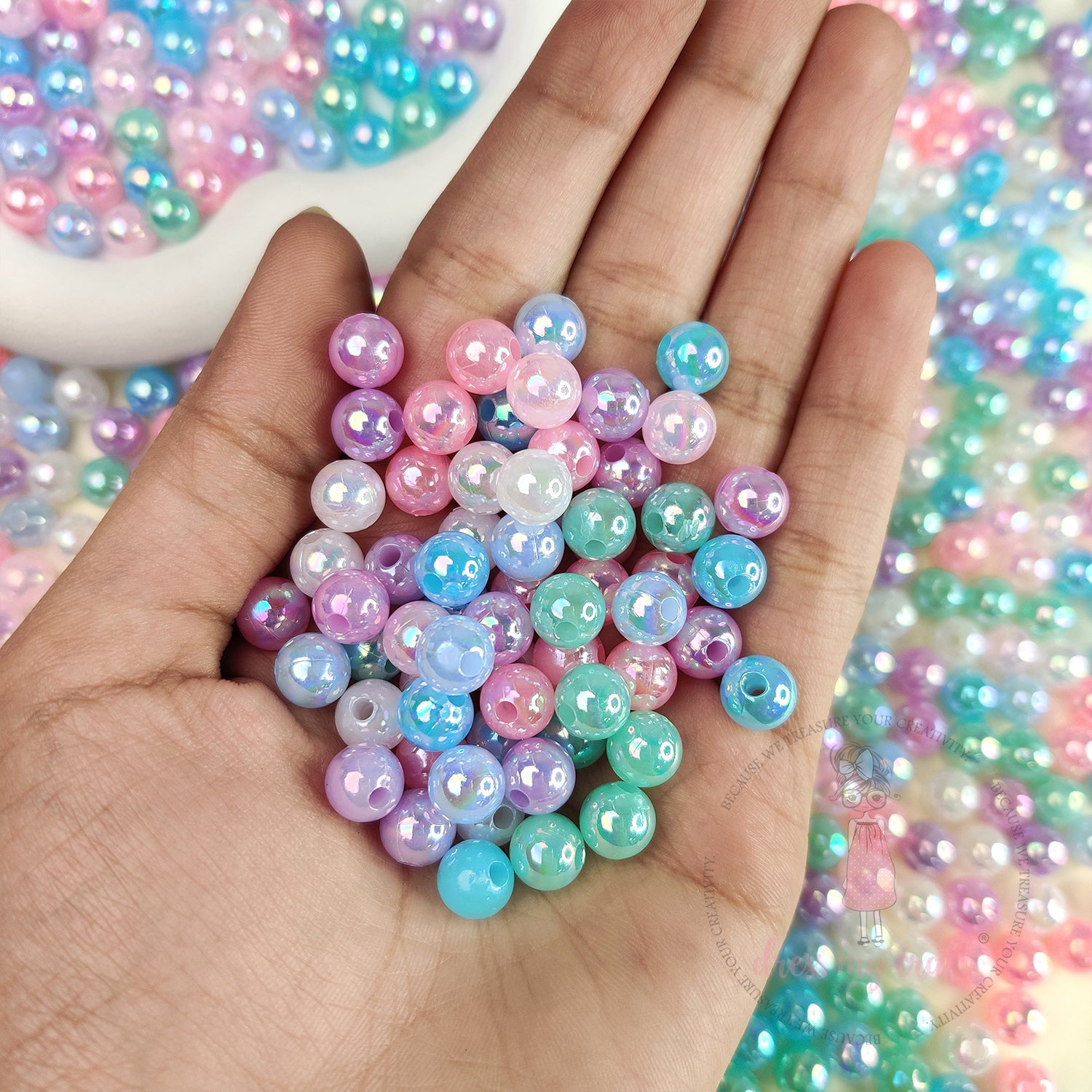 Holographic Pearly Beads - 8 MM