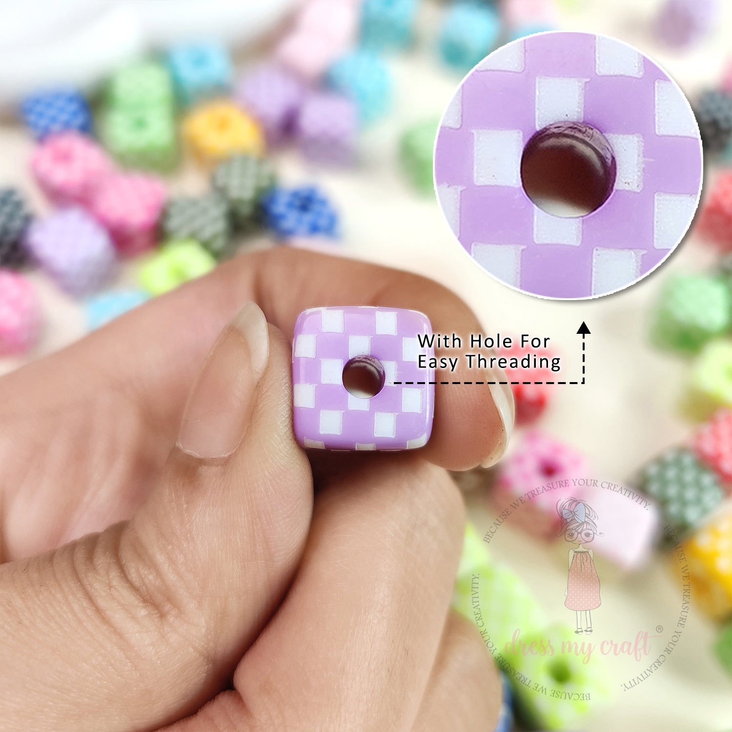 Multicolor Checkerboard Square Beads