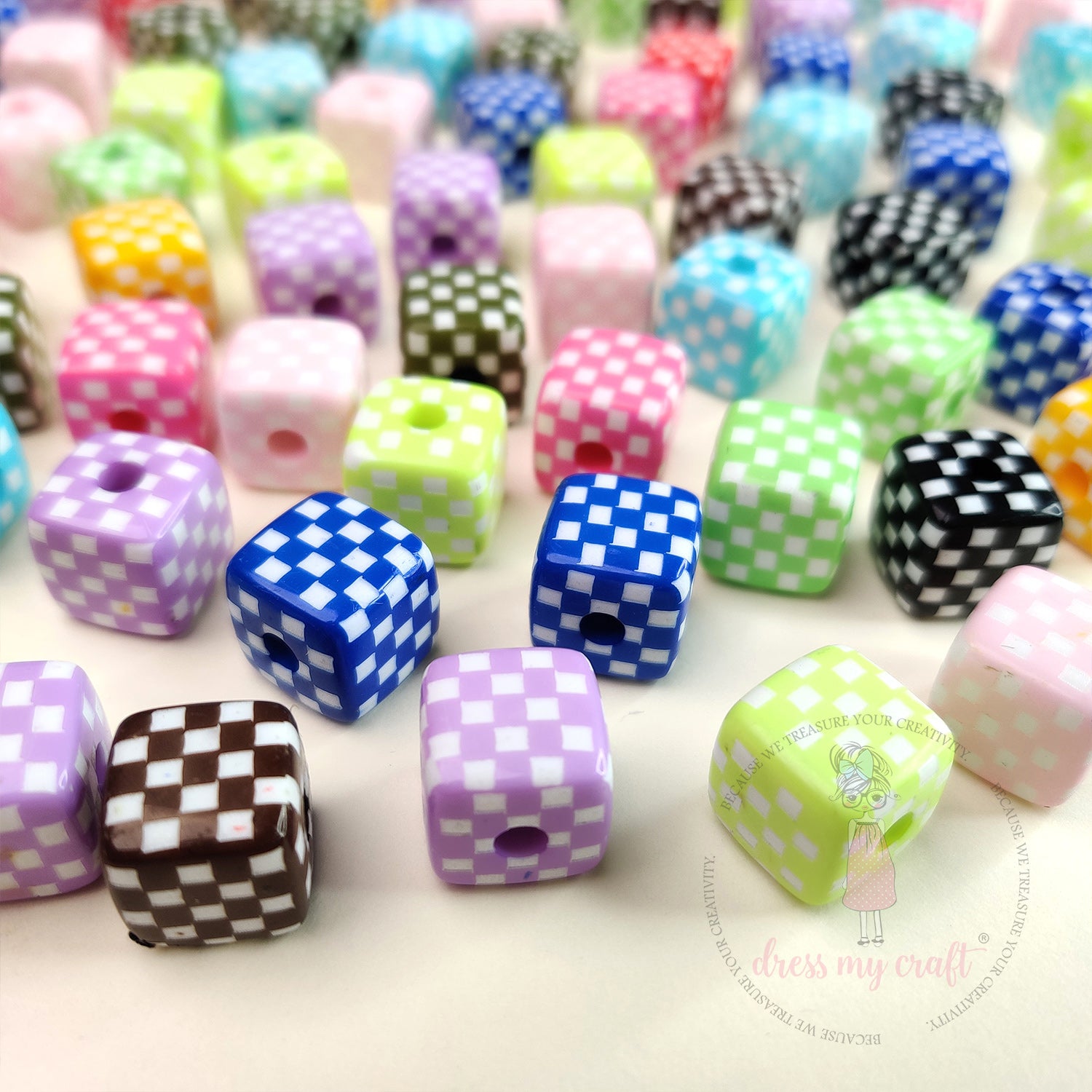 Multicolor Checkerboard Square Beads
