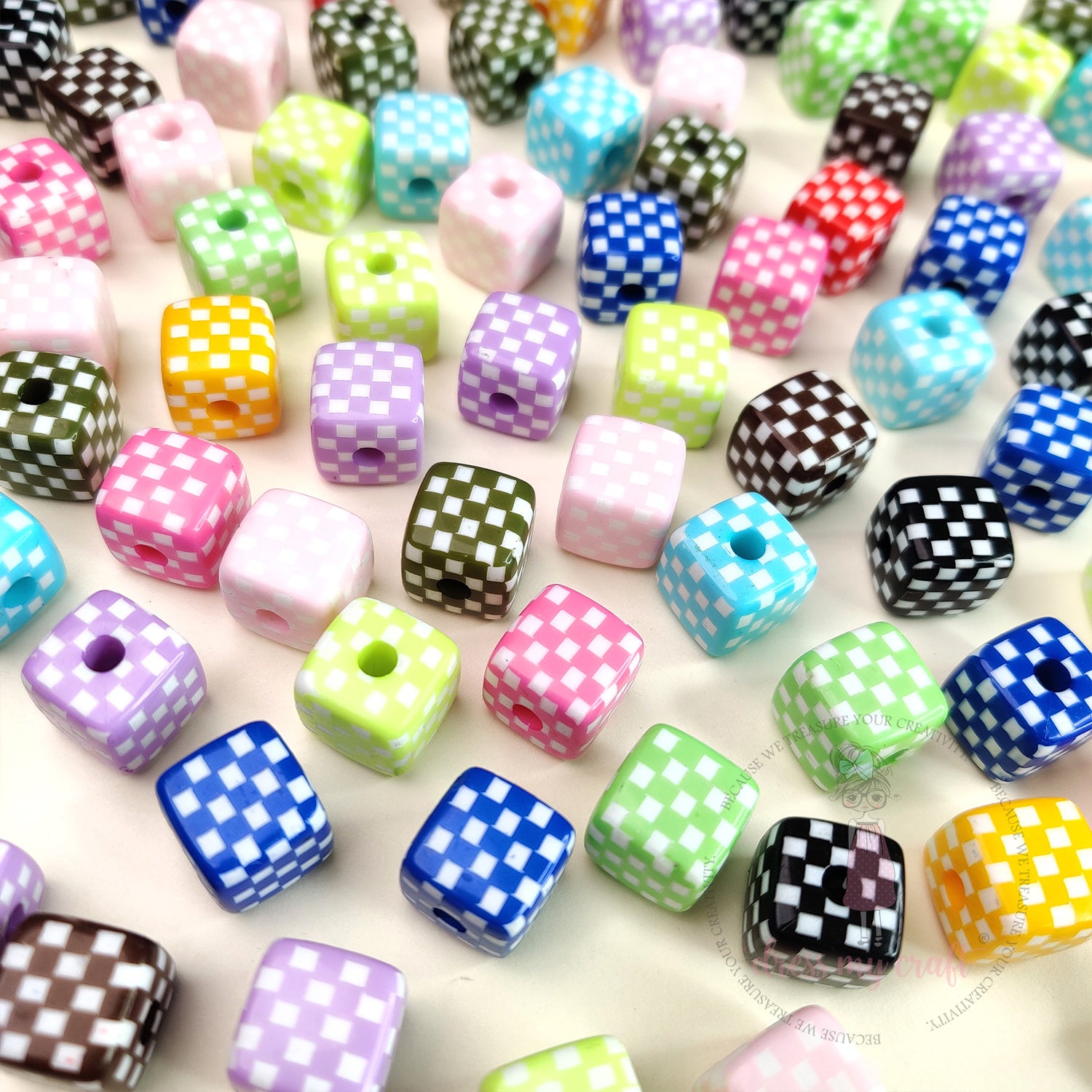Multicolor Checkerboard Square Beads