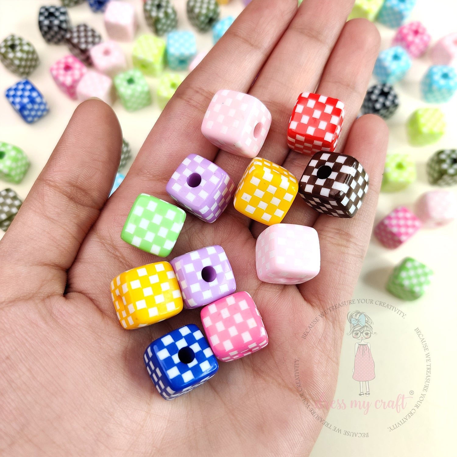 Multicolor Checkerboard Square Beads