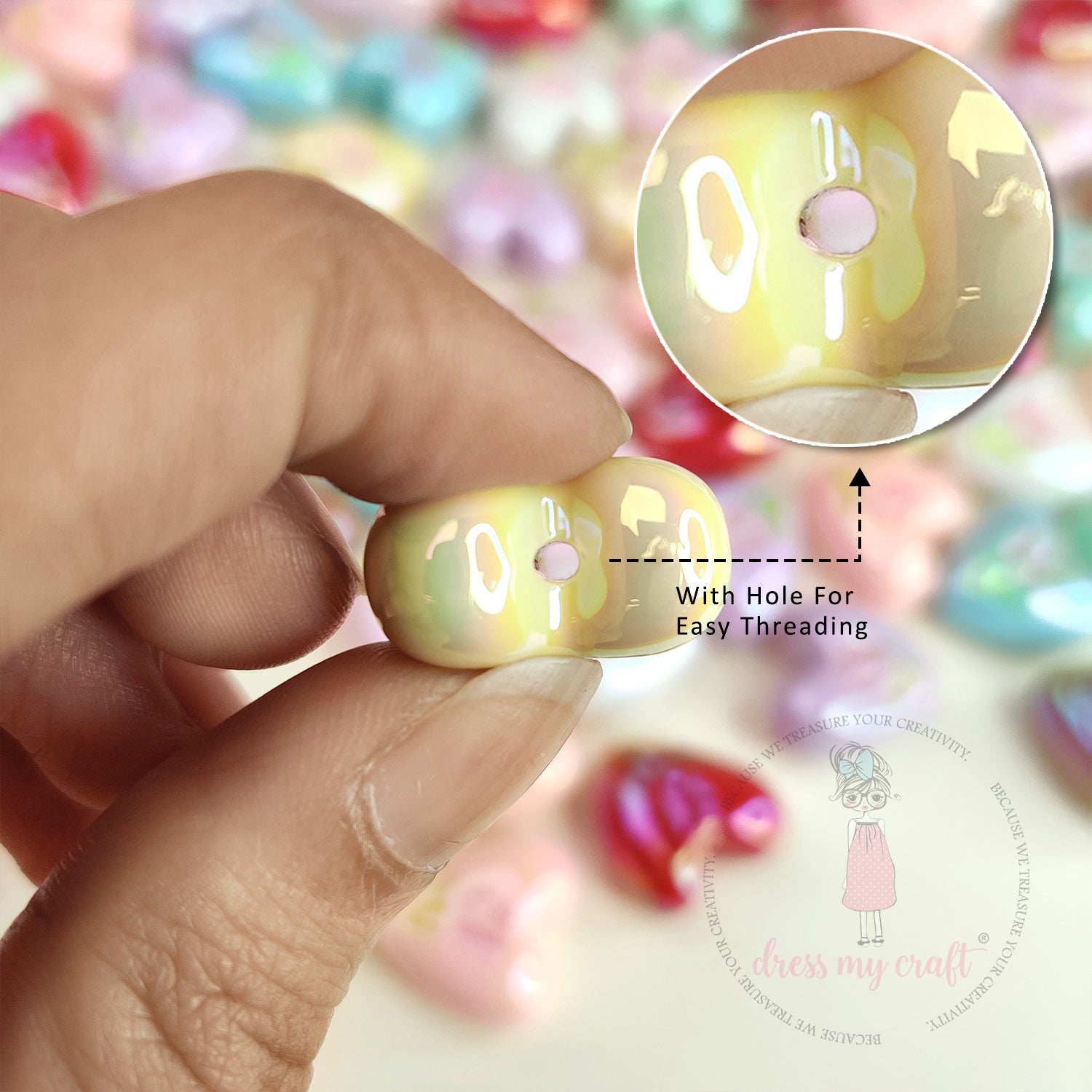 Holographic Floral Heart Beads