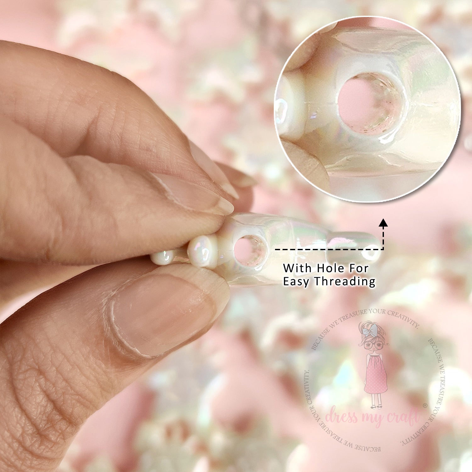 Holographic Crown Star Beads - White