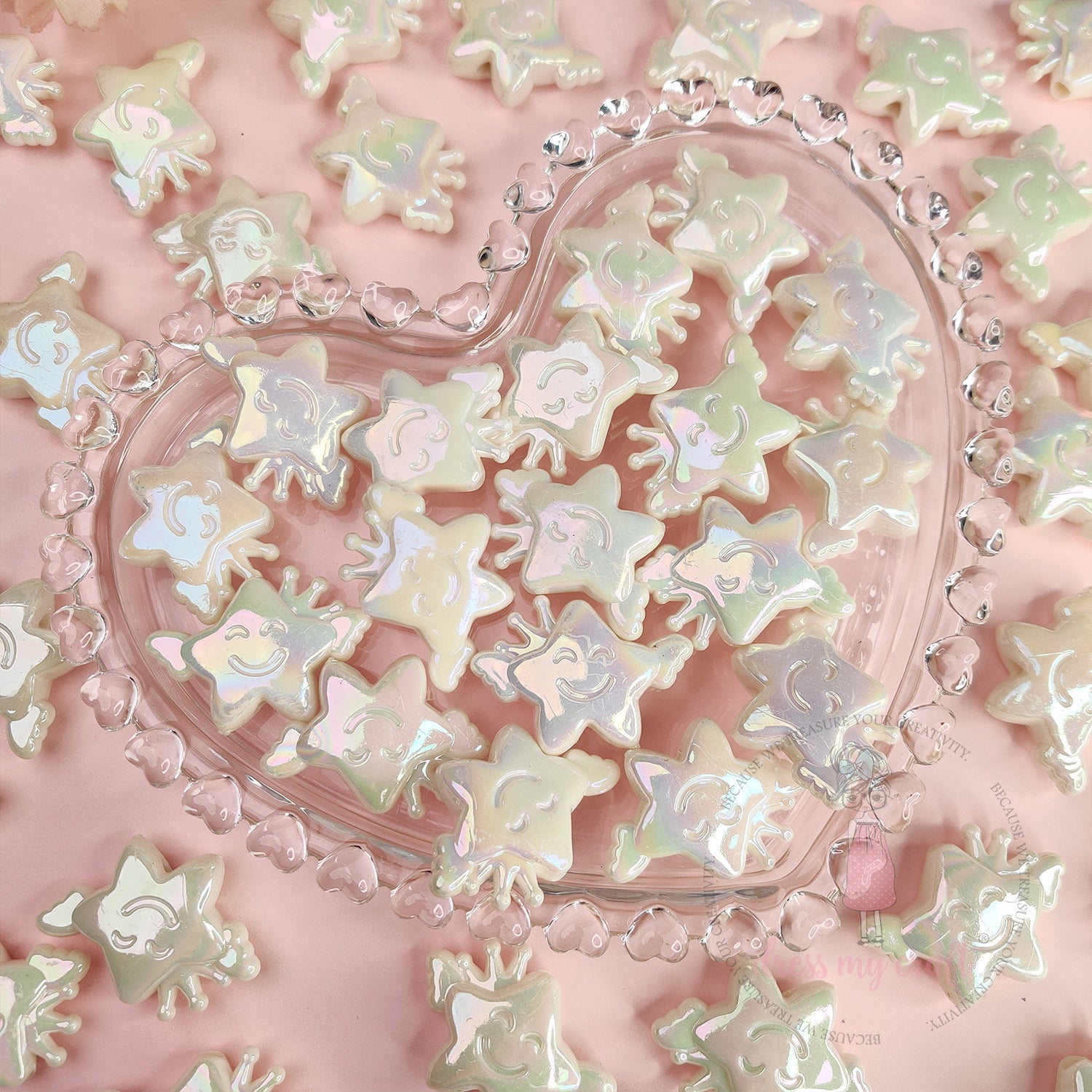 Holographic Crown Star Beads - White