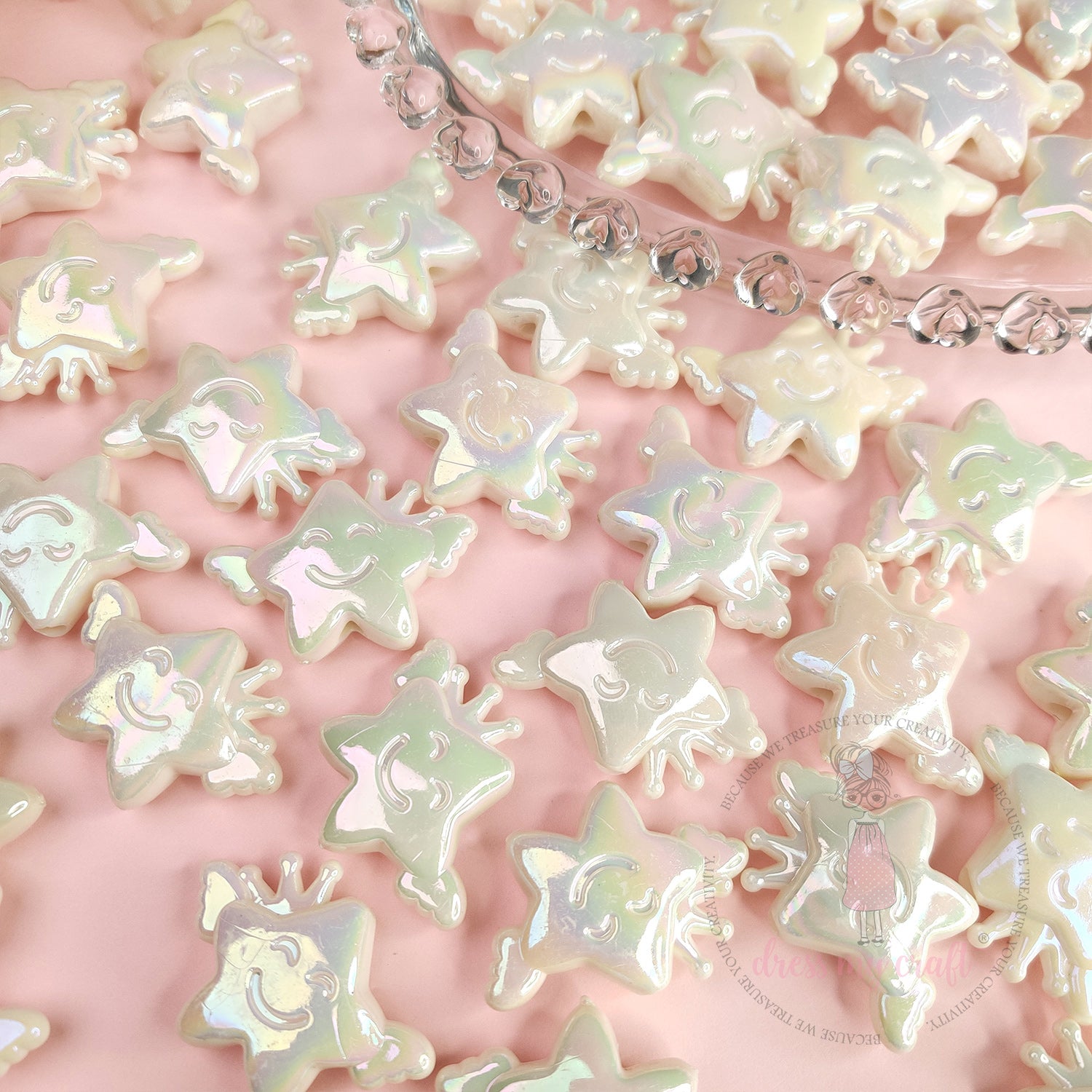 Holographic Crown Star Beads - White