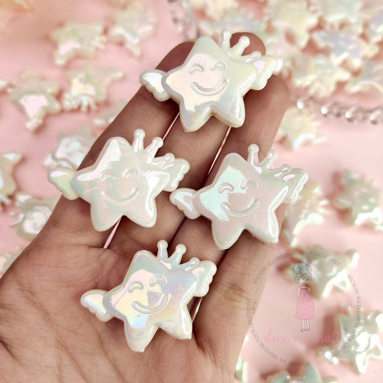 Holographic Crown Star Beads - White