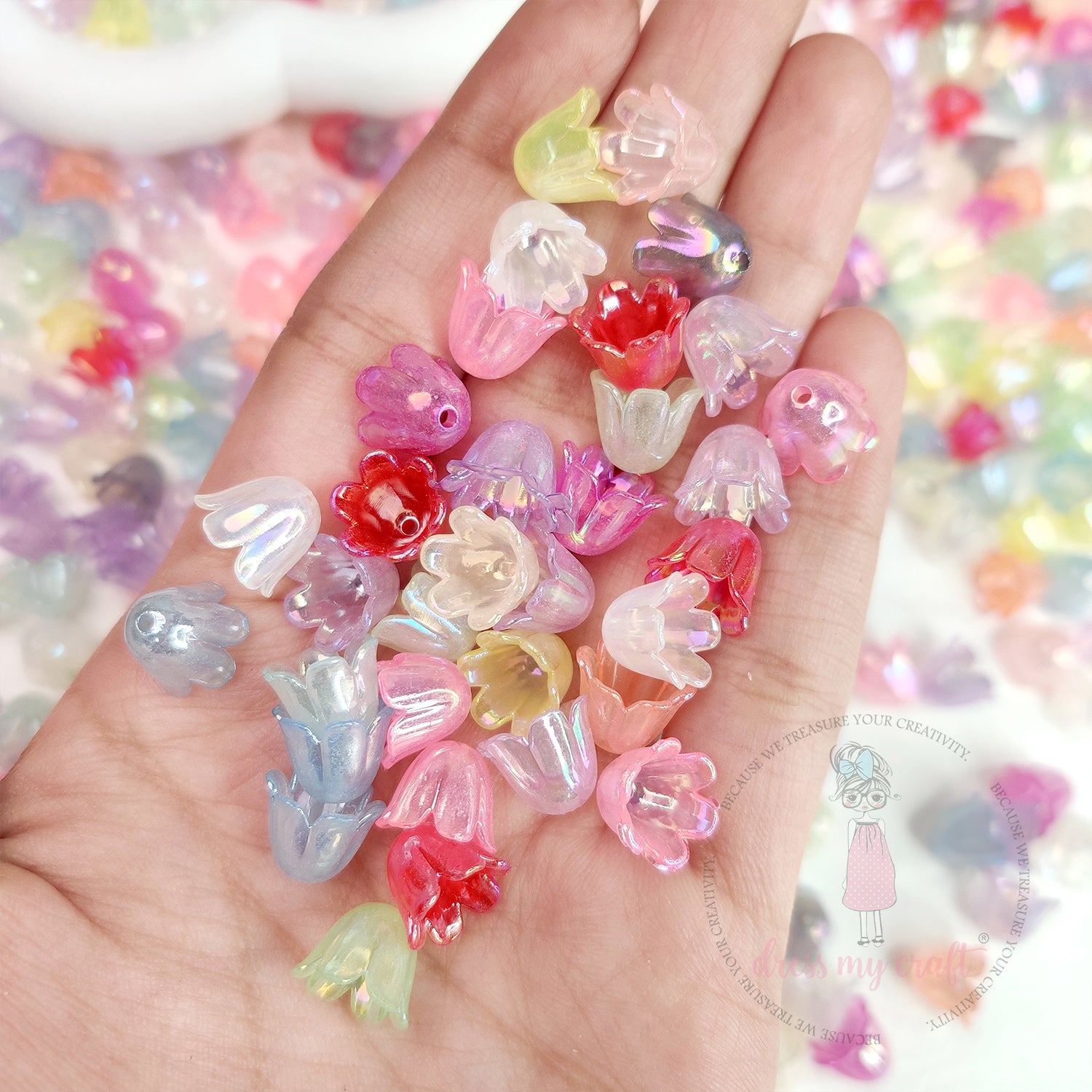 Holographic Tulip Bell Beads - Fairy Bloom